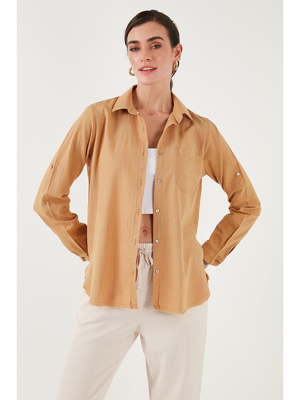 Sarı Pamuklu Regular Fit Cepli Gömlek Cf25s16992-3