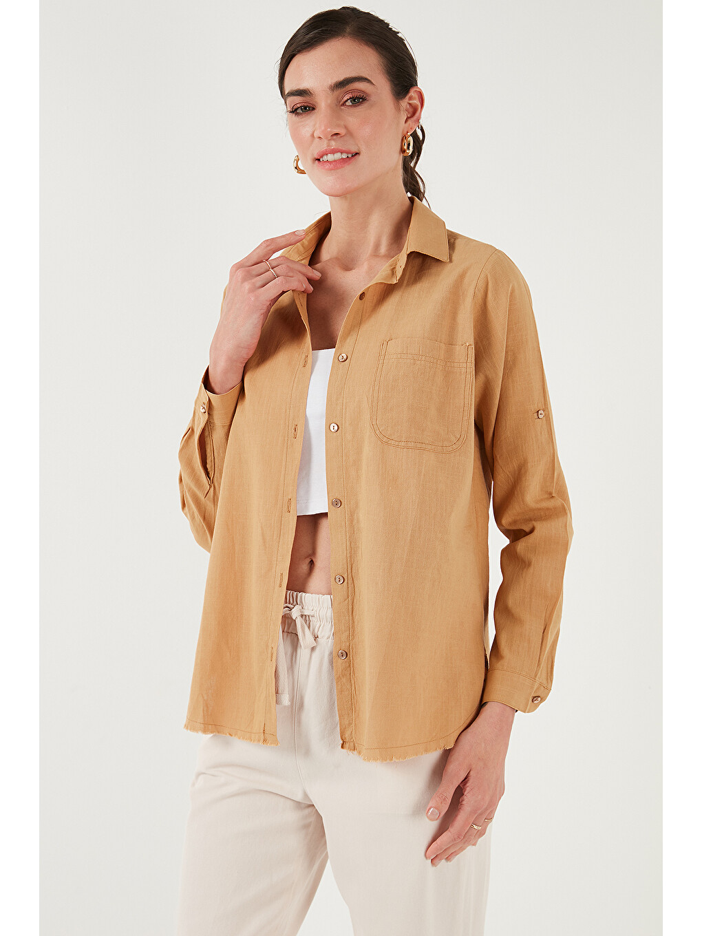Sarı Pamuklu Regular Fit Cepli Gömlek Cf25s16992-5