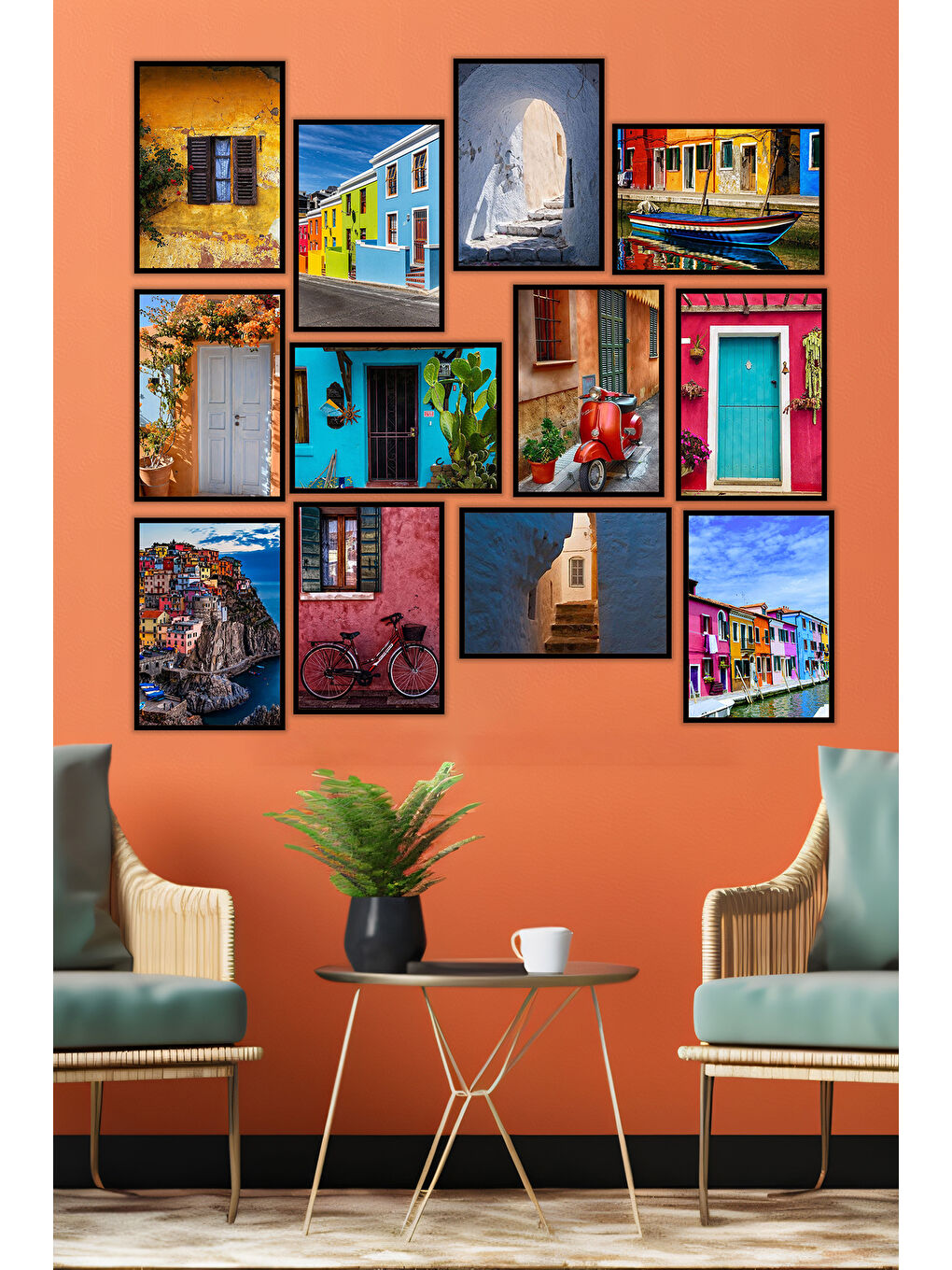 Beyaz 12 Parça Siyah Çerçeve Görünümlü Mdf Tablo Seti - 12ARTAVESSA10-1317