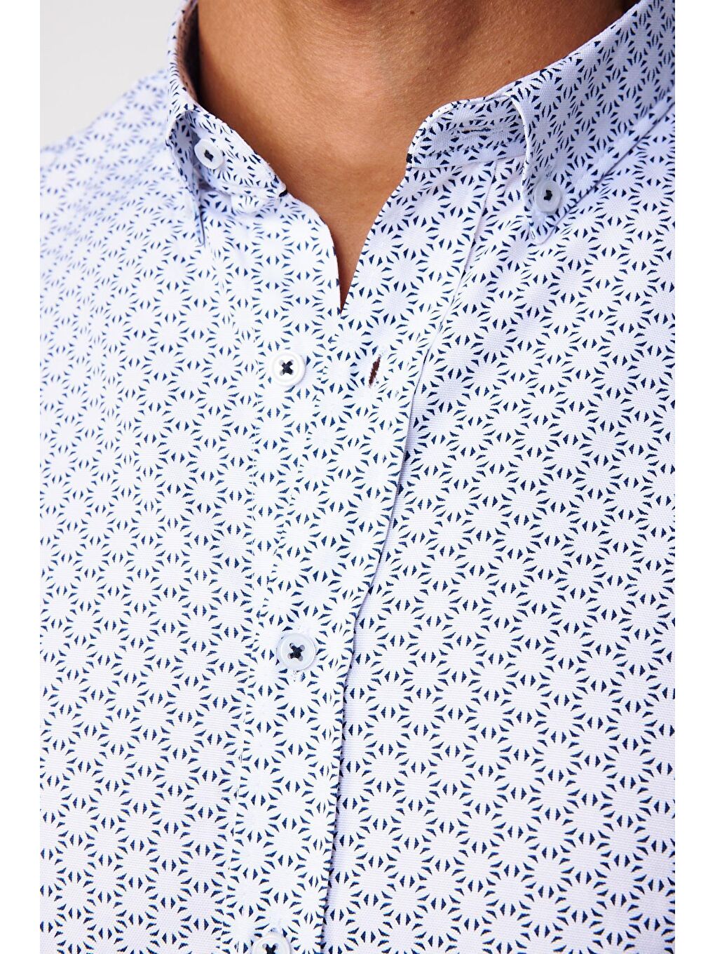 Slim Fit Pamuklu Kolay Ütü Desenli Erkek Beyaz Gömlek-3