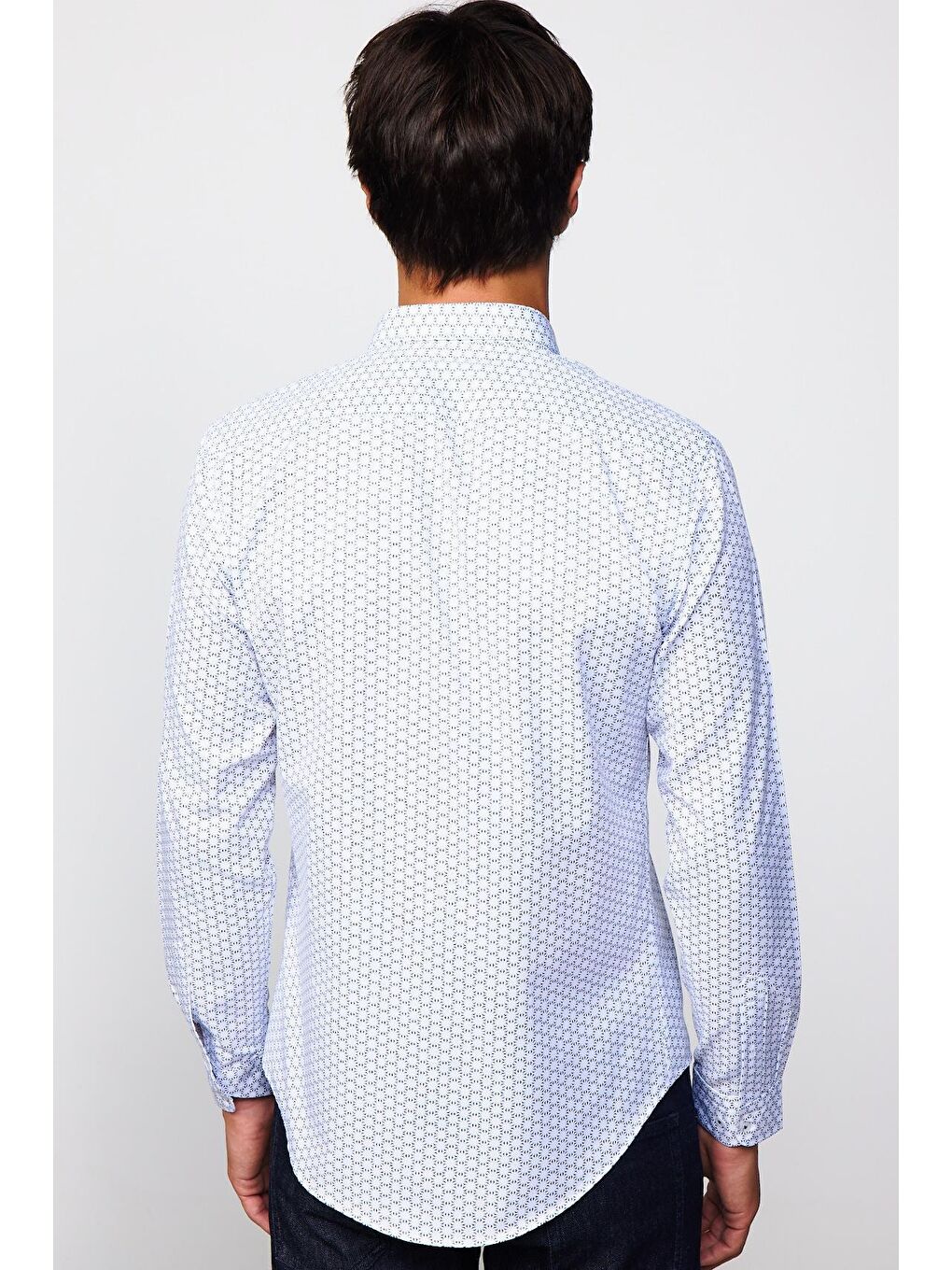Slim Fit Pamuklu Kolay Ütü Desenli Erkek Beyaz Gömlek-4