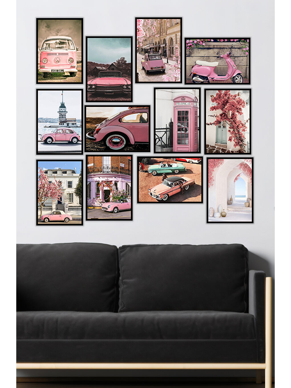 Beyaz 12 Parça Siyah Çerçeve Görünümlü Mdf Tablo Seti - 12ARTAVESSA13-1317