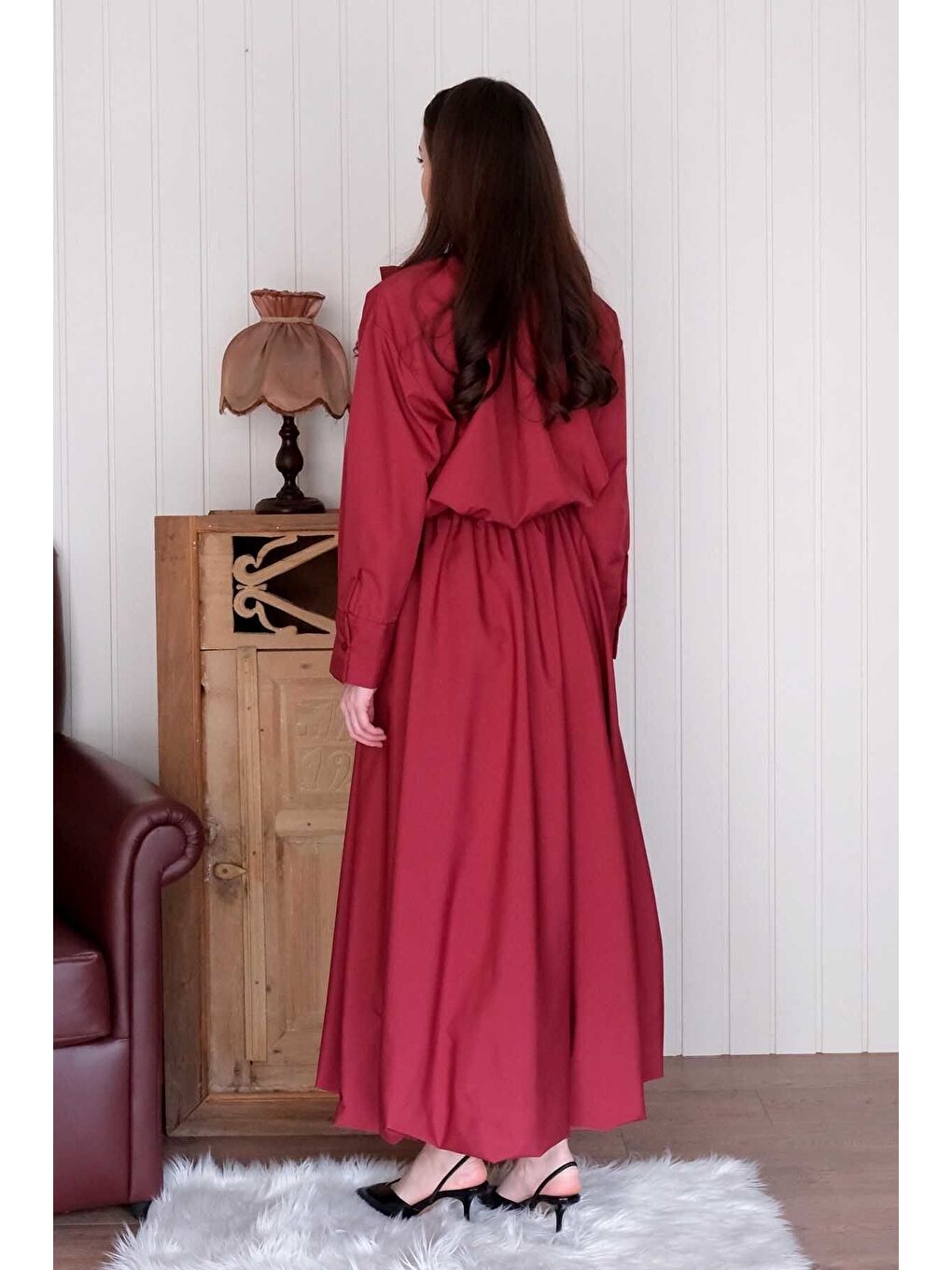 Bordo Paraşüt Kumaş Fiyonklu Gömlek-7