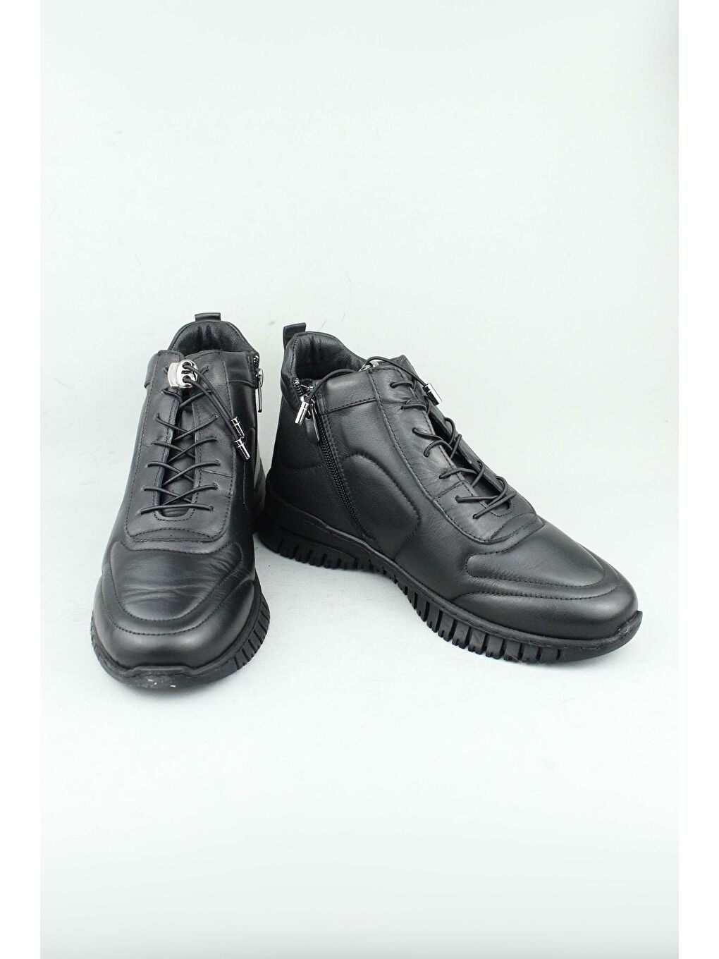 Siyah 161.1195/Bf Hakiki Deri Konforlu Lastik Bağcıklı Yandan Fermuarlı Bot Kadın-2