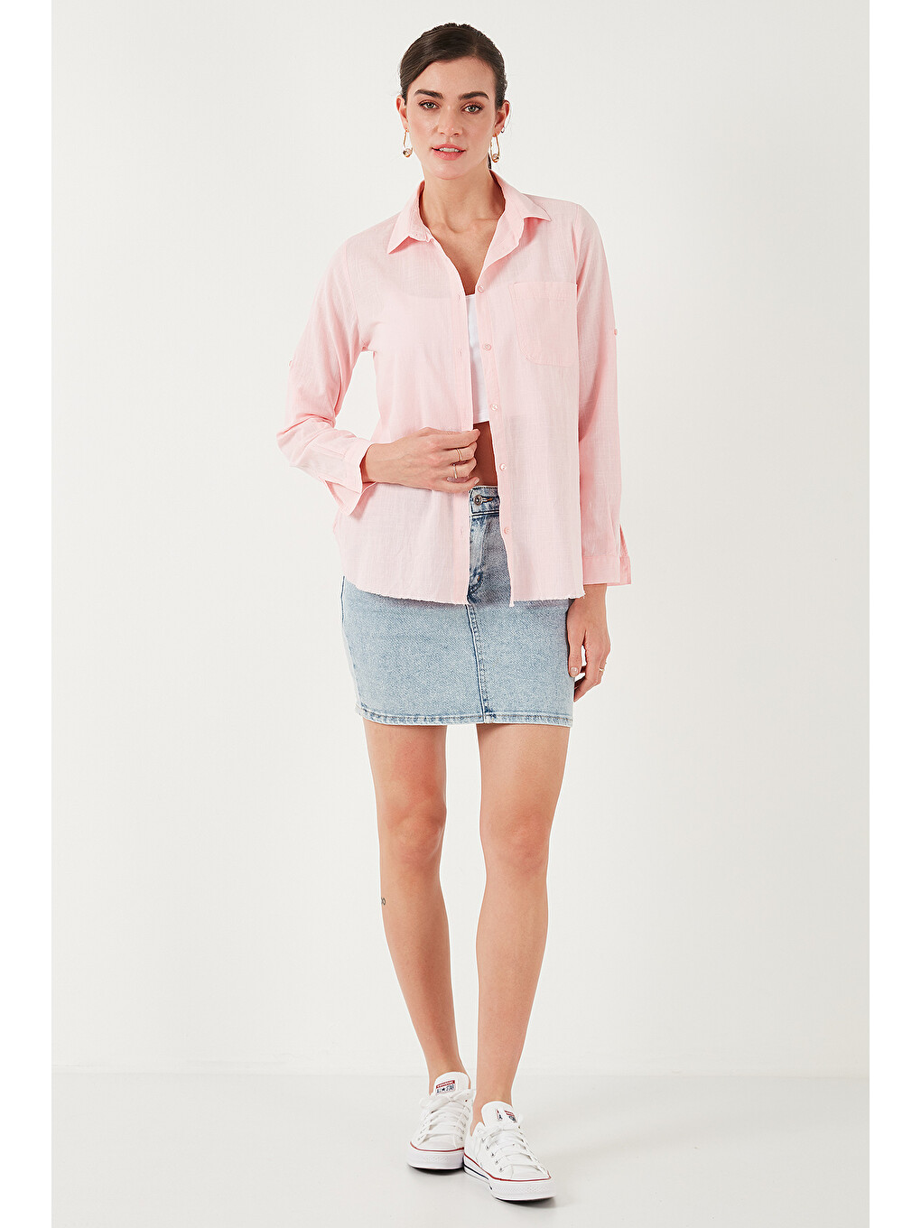 Pembe Pamuklu Regular Fit Cepli Gömlek Cf25s16992-1