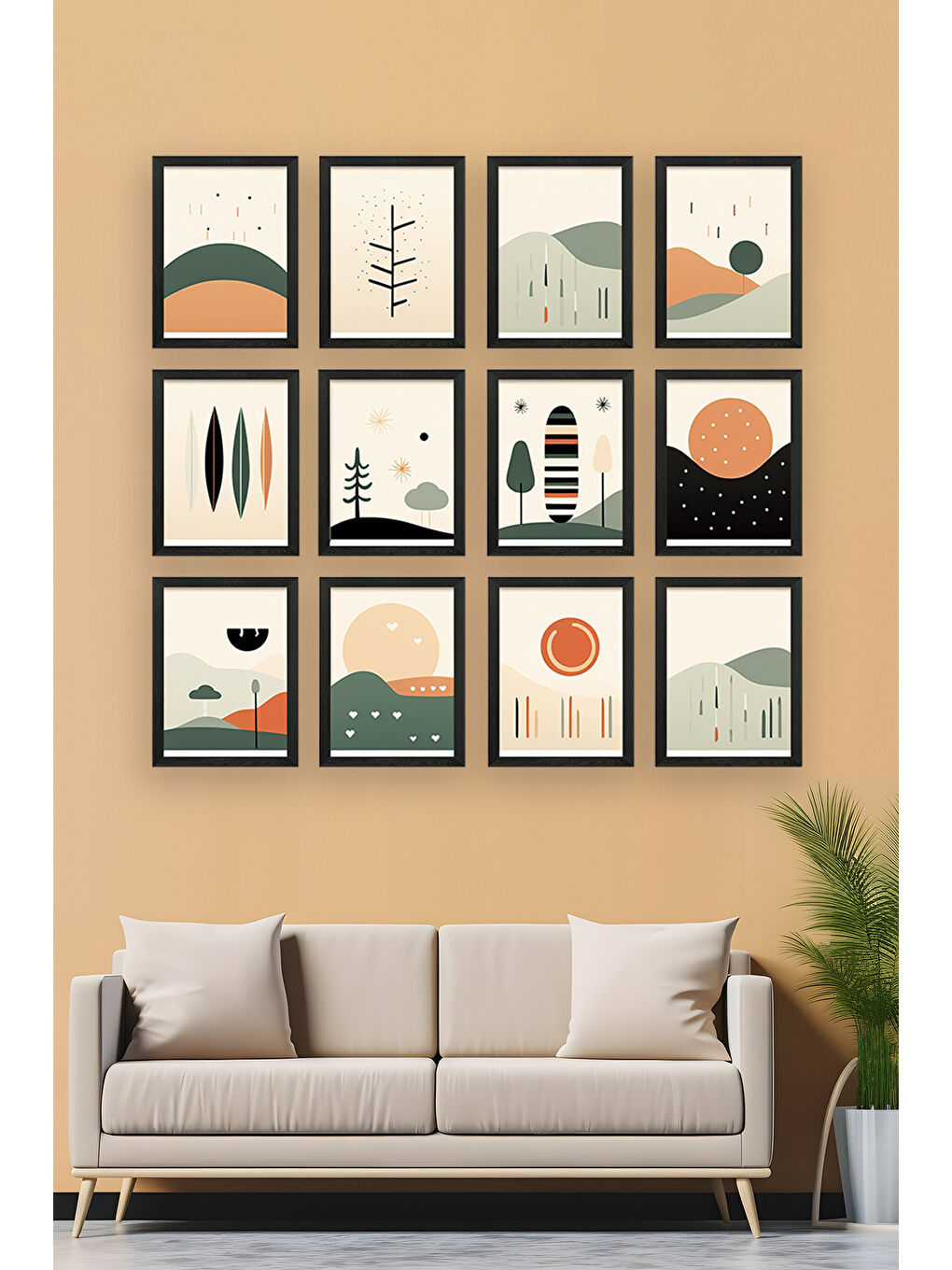 Beyaz 12 Parça Siyah Çerçeve Görünümlü Mdf Tablo Seti - 12ARTAVESSA26-2030