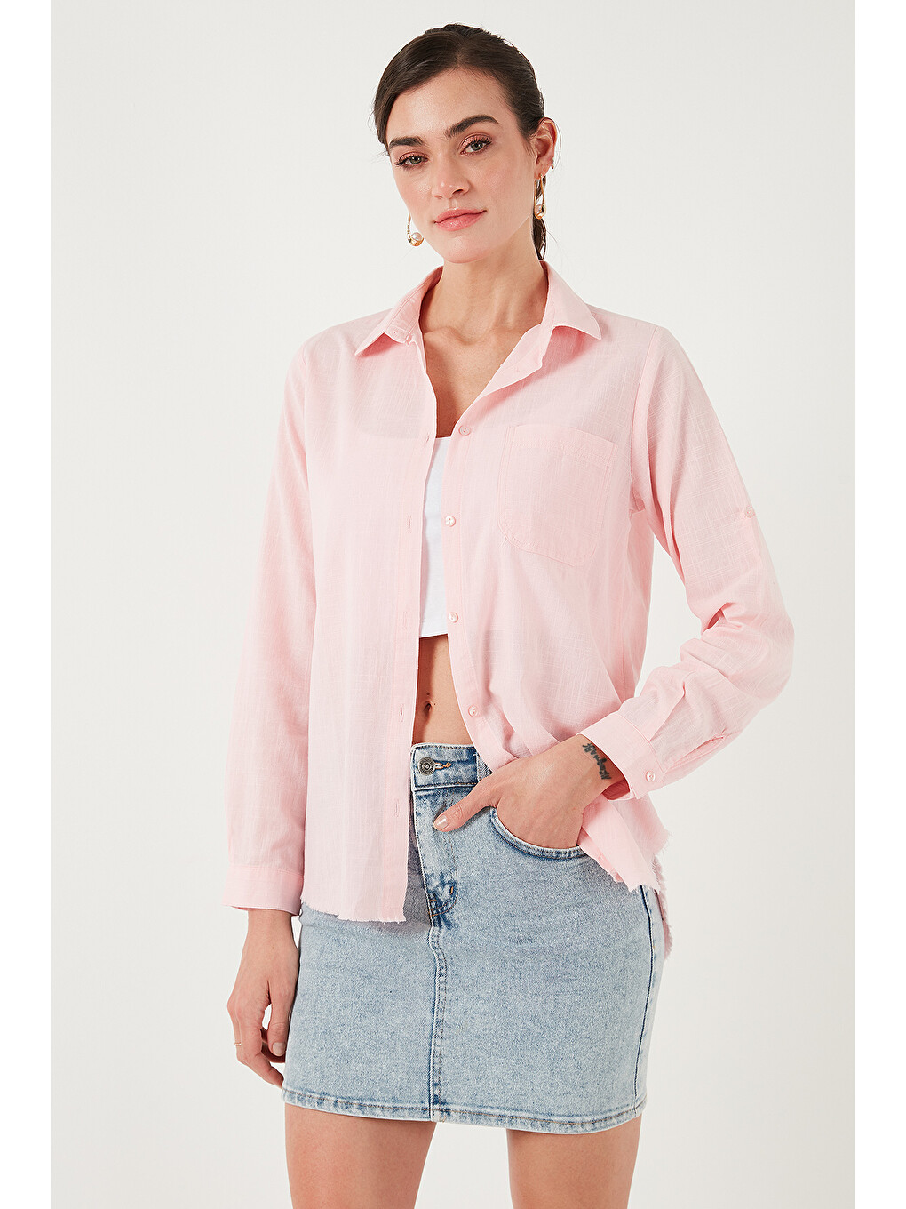 Pembe Pamuklu Regular Fit Cepli Gömlek Cf25s16992-3