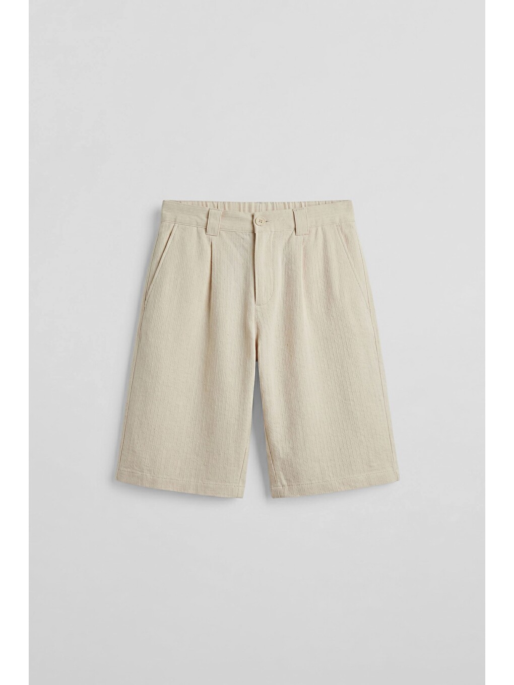 Erkek Baggy Fit Pamuklu Keten Görünümlü Şort Bej