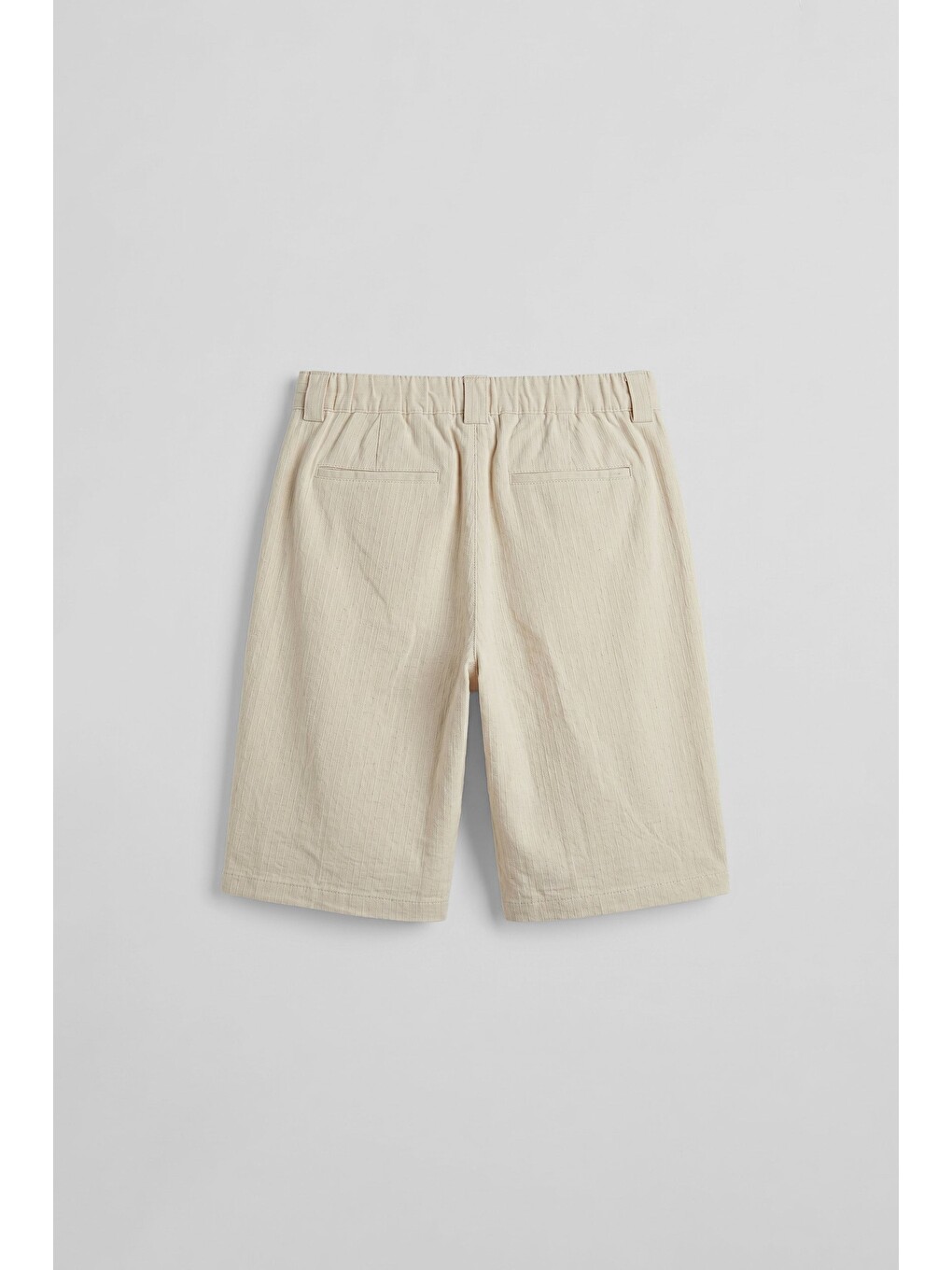Erkek Baggy Fit Pamuklu Keten Görünümlü Şort Bej-1