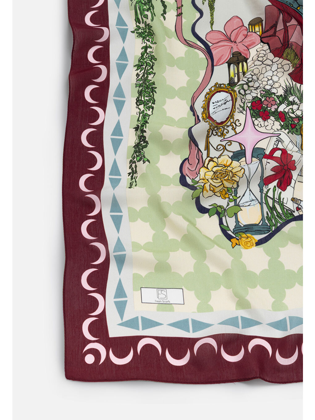 Kırmızı Sweet Cherry Starlıght Harmony Desen Floş Viskon Eşarp-6