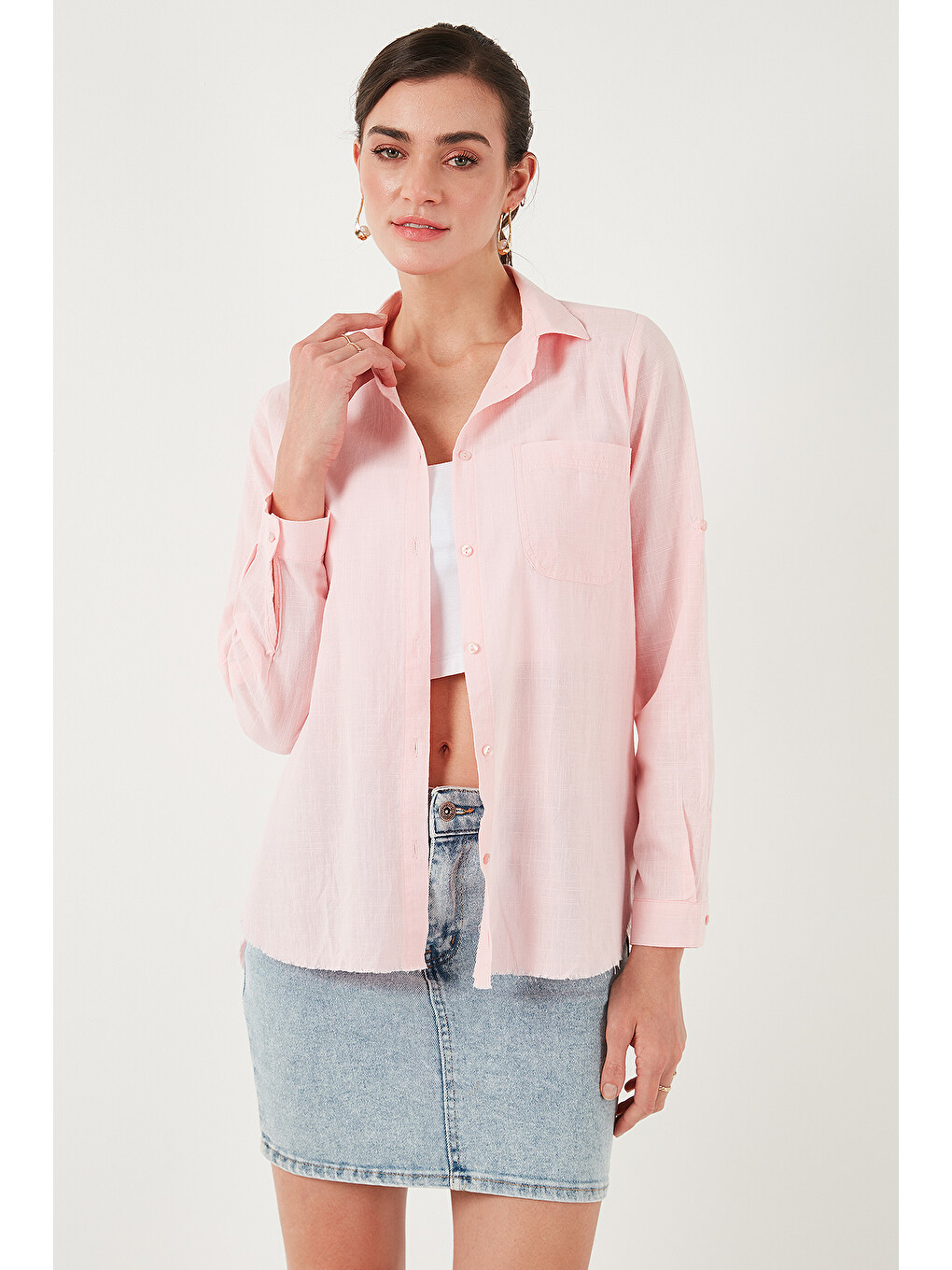 Pembe Pamuklu Regular Fit Cepli Gömlek Cf25s16992-5