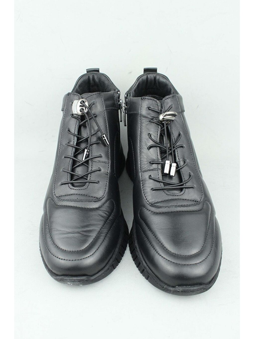 Siyah 161.1195/Bf Hakiki Deri Konforlu Lastik Bağcıklı Yandan Fermuarlı Bot Kadın-4