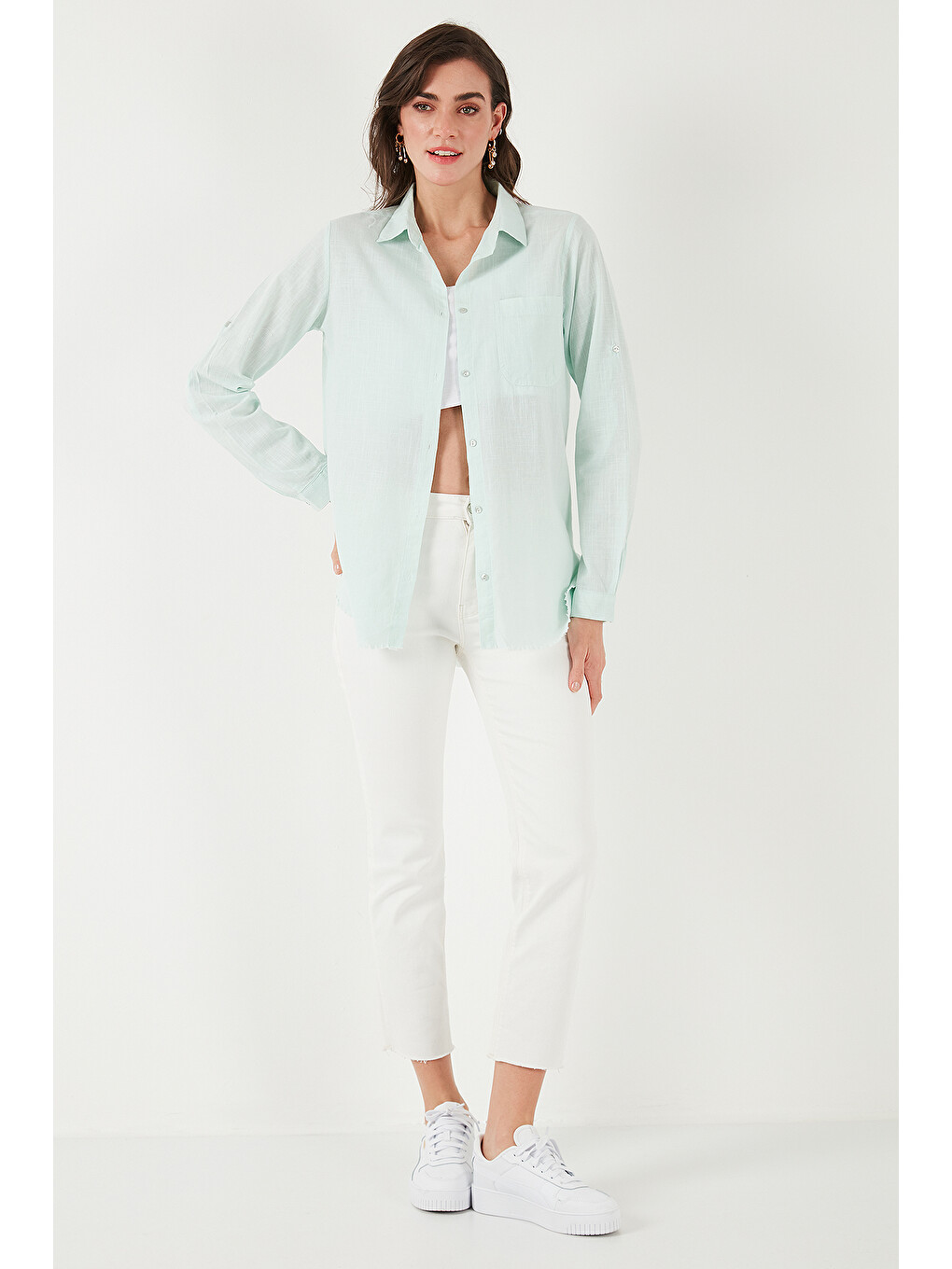 Yeşil Pamuklu Regular Fit Cepli Gömlek Cf25s16992-1