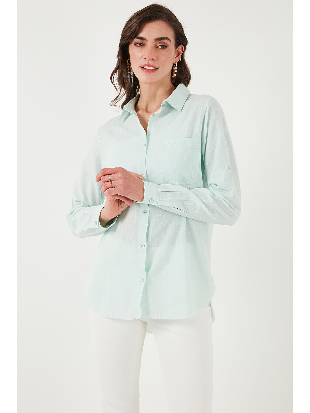 Yeşil Pamuklu Regular Fit Cepli Gömlek Cf25s16992-3