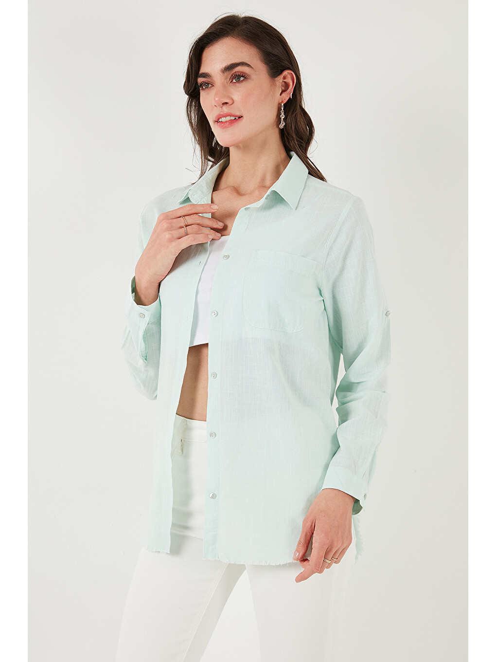 Yeşil Pamuklu Regular Fit Cepli Gömlek Cf25s16992-4