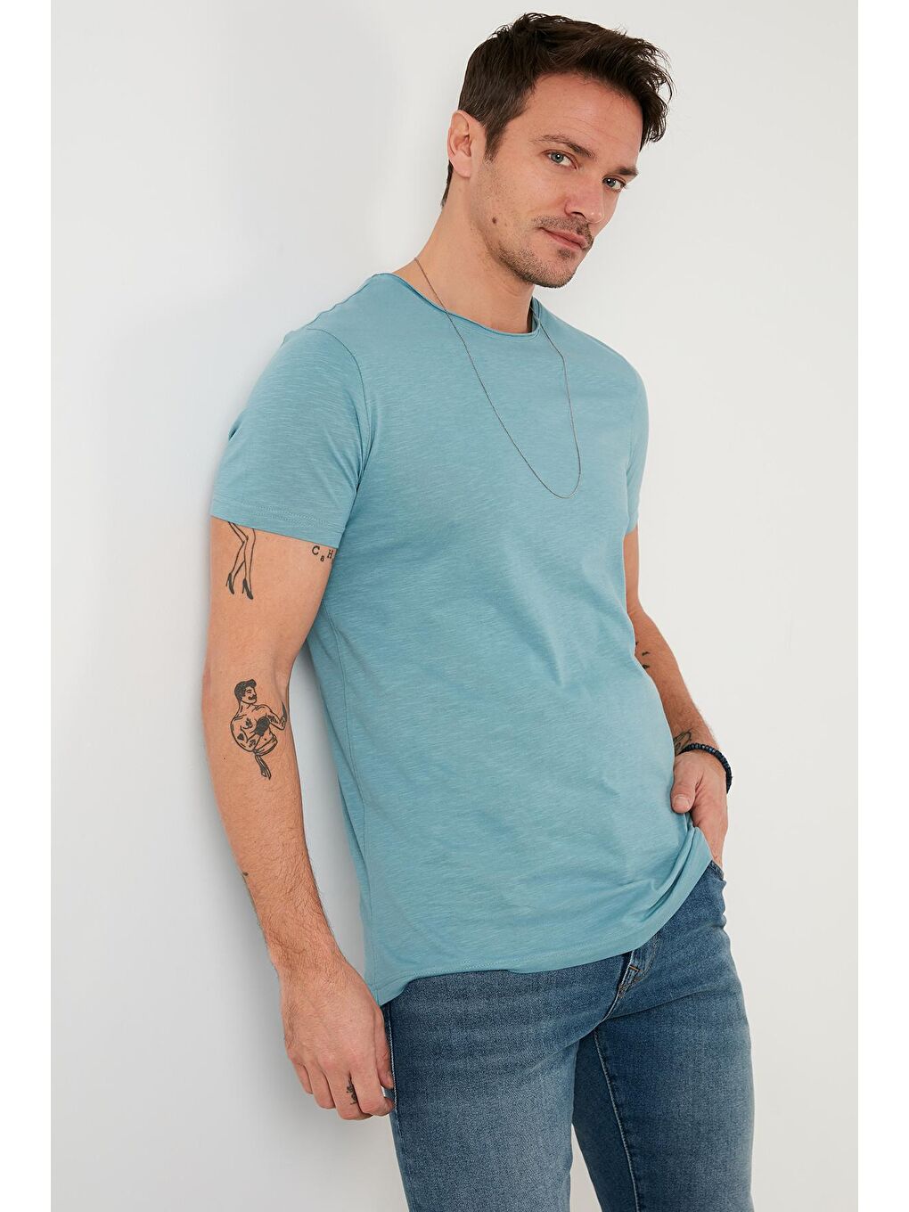 Buratti Mavi Bisiklet Yaka % 100 Pamuk Slim Fit Basic T Shirt 59020001 - 1