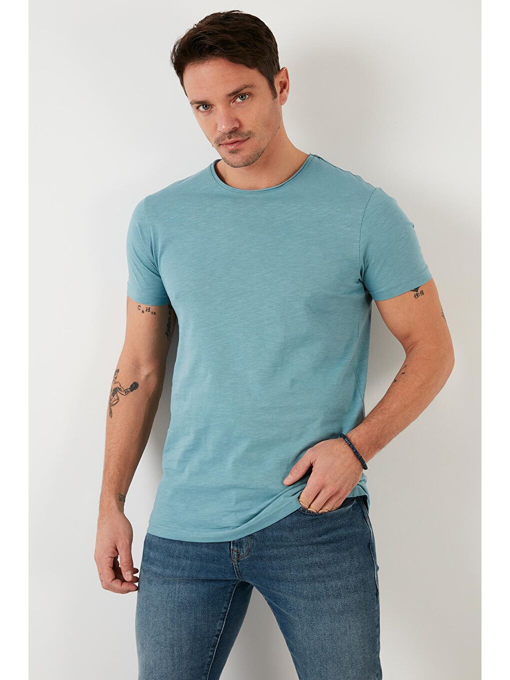 Buratti Mavi Bisiklet Yaka % 100 Pamuk Slim Fit Basic T Shirt 59020001 - 2