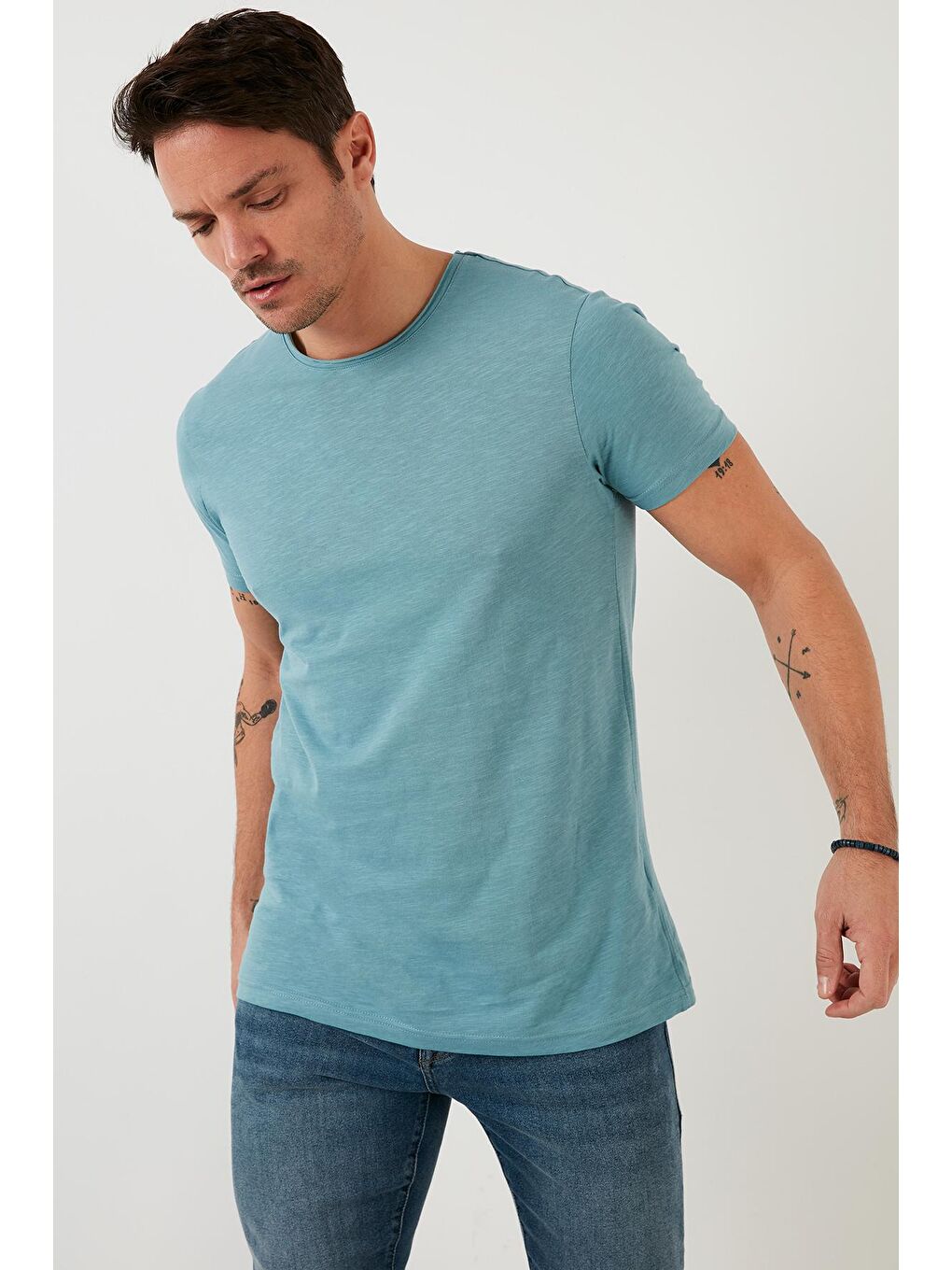 Buratti Mavi Bisiklet Yaka % 100 Pamuk Slim Fit Basic T Shirt 59020001 - 3