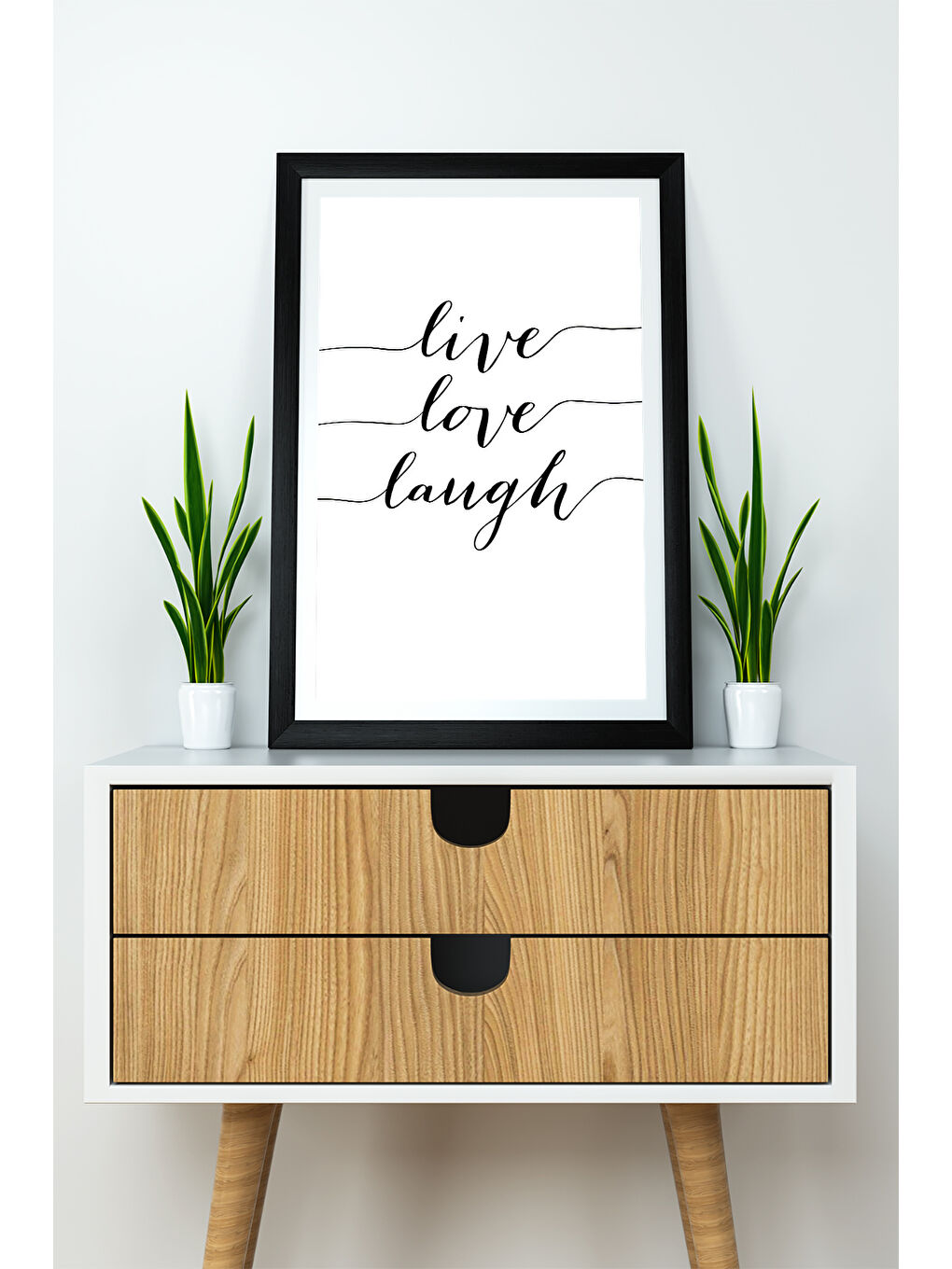Beyaz Tek Parça 33x48 Cm Çerçeve Görünümlü Yazılı Mdf Tablo "Live Love Laugh"