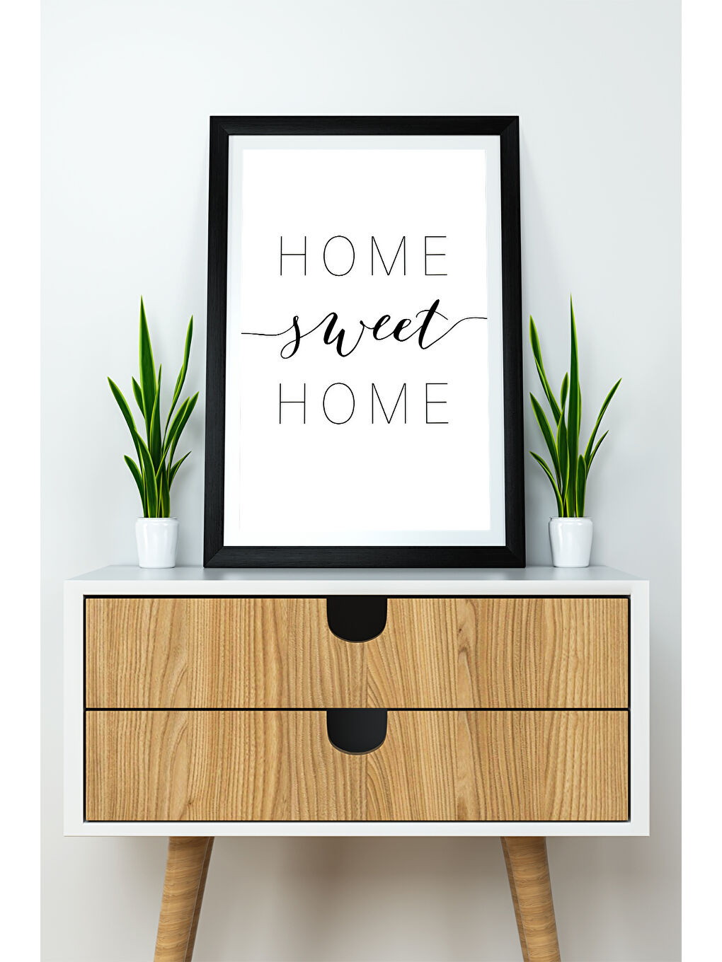 Beyaz Tek Parça 20x30 Cm Çerçeve Görünümlü Yazılı Mdf Tablo "Home Sweet Home"