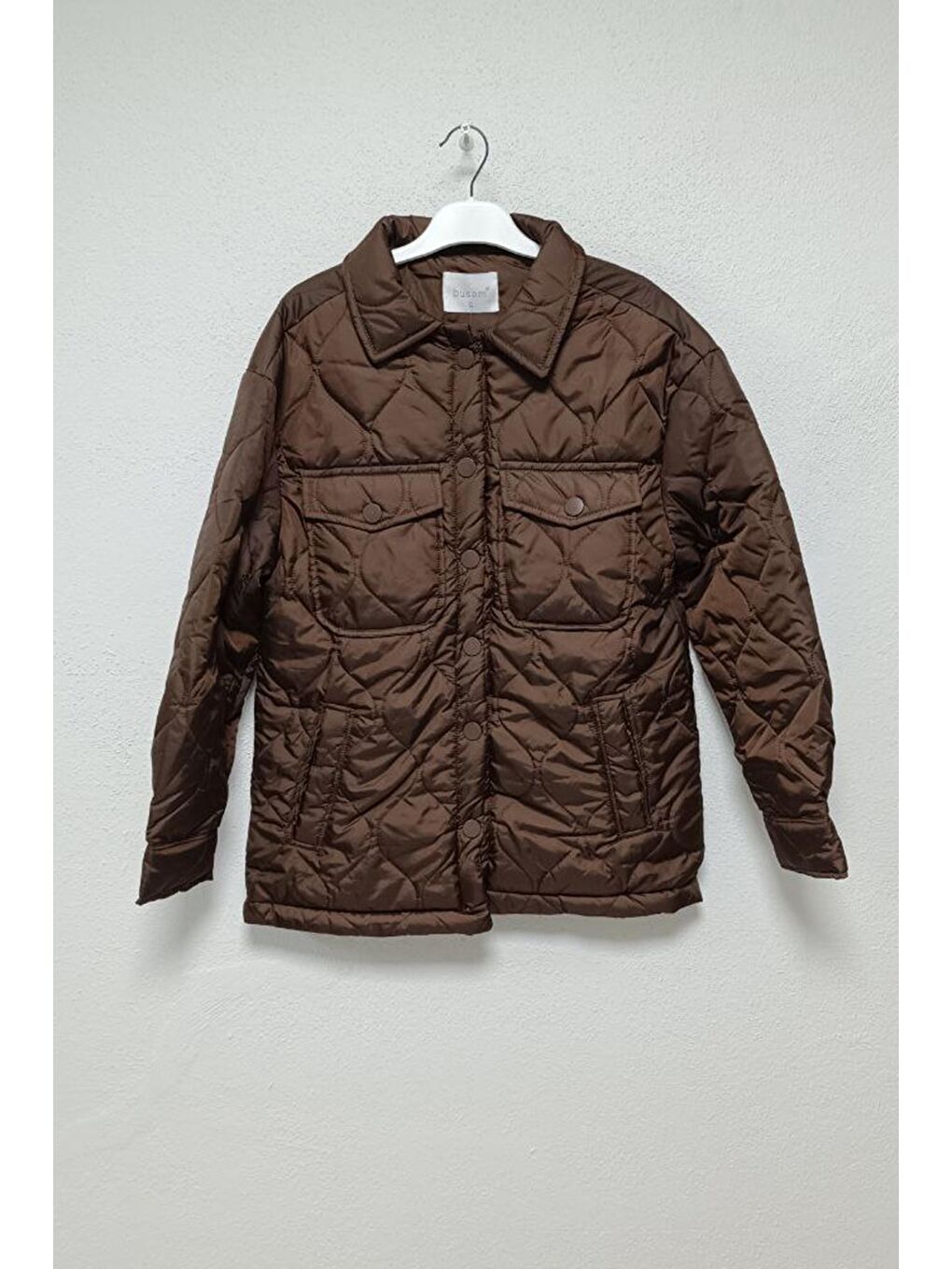 Kadın Kahverengi Çıtçıt Düğmeli Çift Cep Kapaklı Desenli Mont