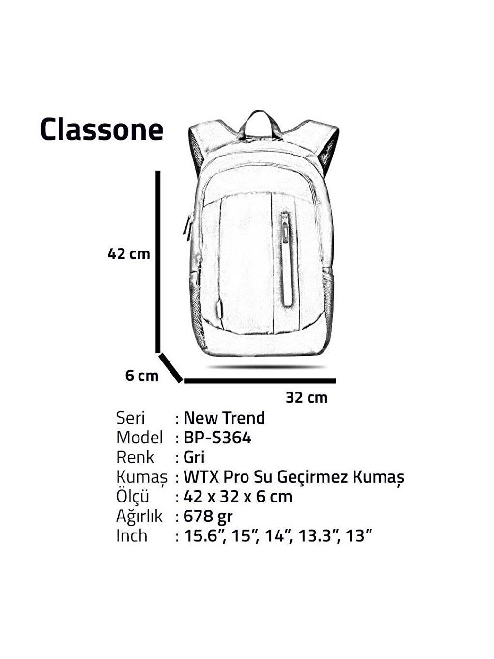 Gri WTXPro Su Geçirmez 15.6 Laptop Sırt Çantası-3
