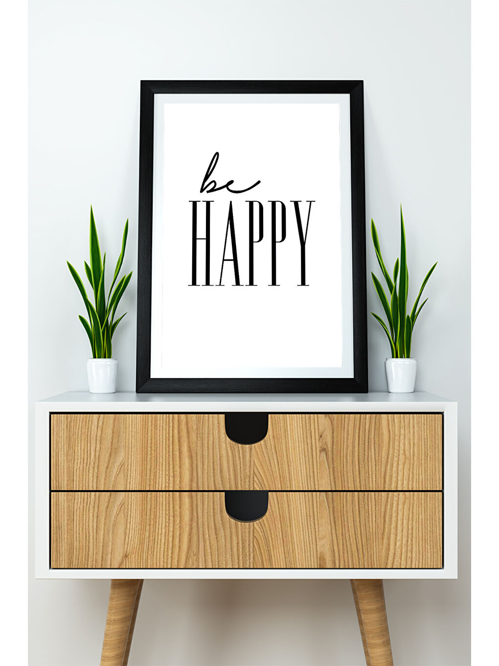 Beyaz Tek Parça 20x30 Cm Çerçeve Görünümlü Yazılı Mdf Tablo "Be Happy"