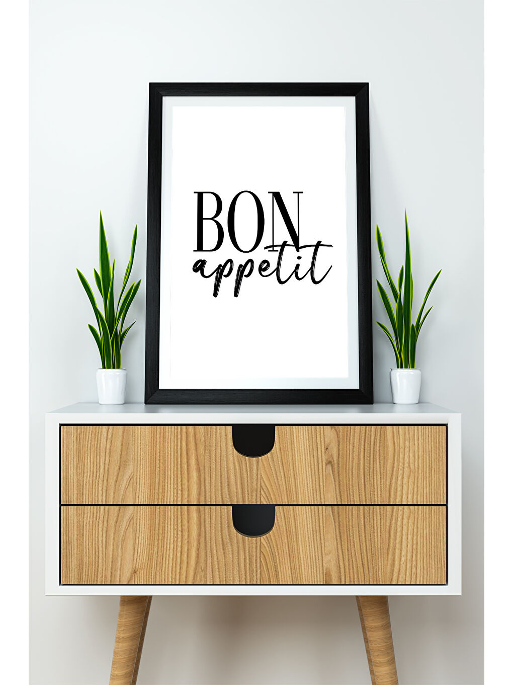 Beyaz Tek Parça 20x30 Cm Çerçeve Görünümlü Yazılı Mdf Tablo "bon Appetit"