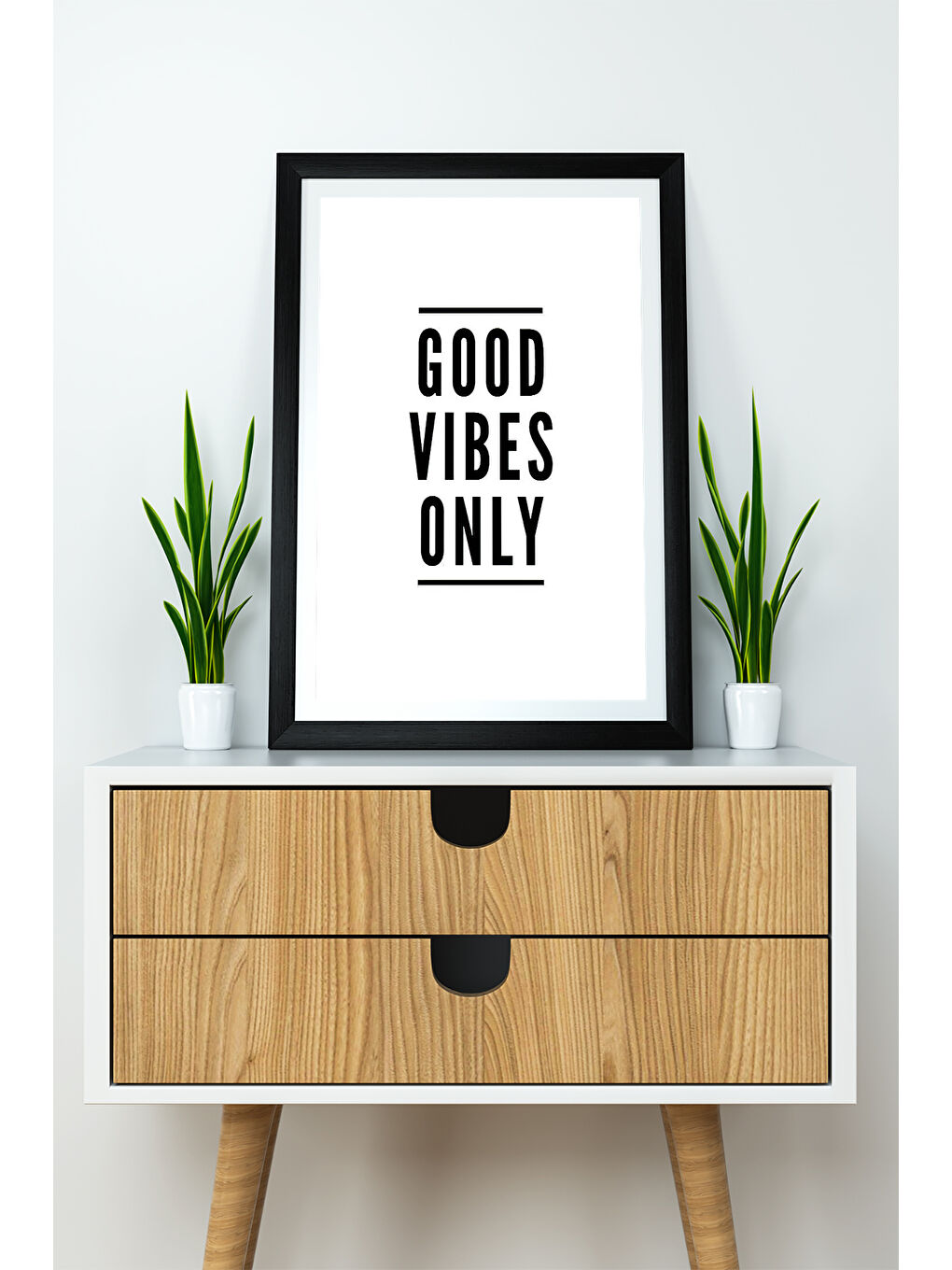 Beyaz Tek Parça 20x30 Cm Çerçeve Görünümlü Yazılı Mdf Tablo "Good Vibes Only"
