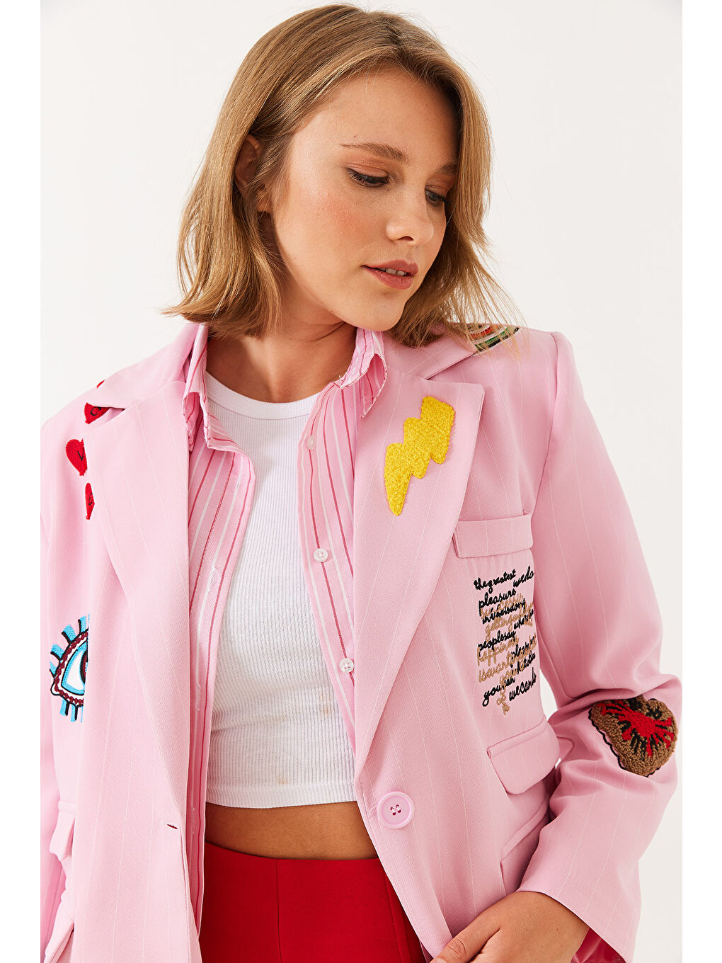 SHADE Pembe Kadın Nakış Detaylı Blazer Ceket - 1