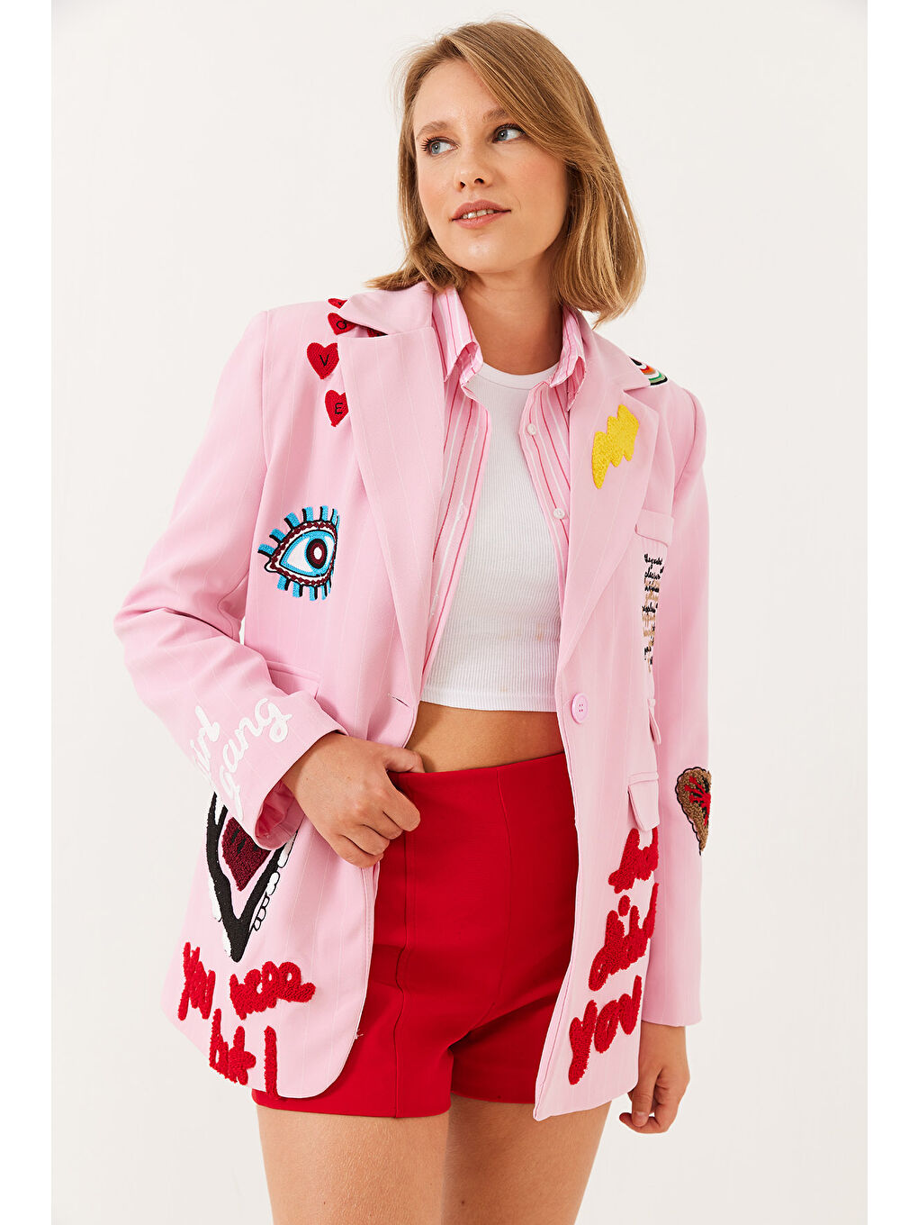 SHADE Pembe Kadın Nakış Detaylı Blazer Ceket - 4