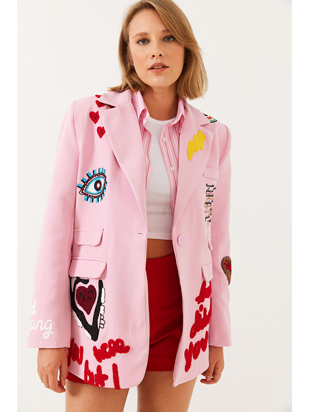 SHADE Pembe Kadın Nakış Detaylı Blazer Ceket - 5