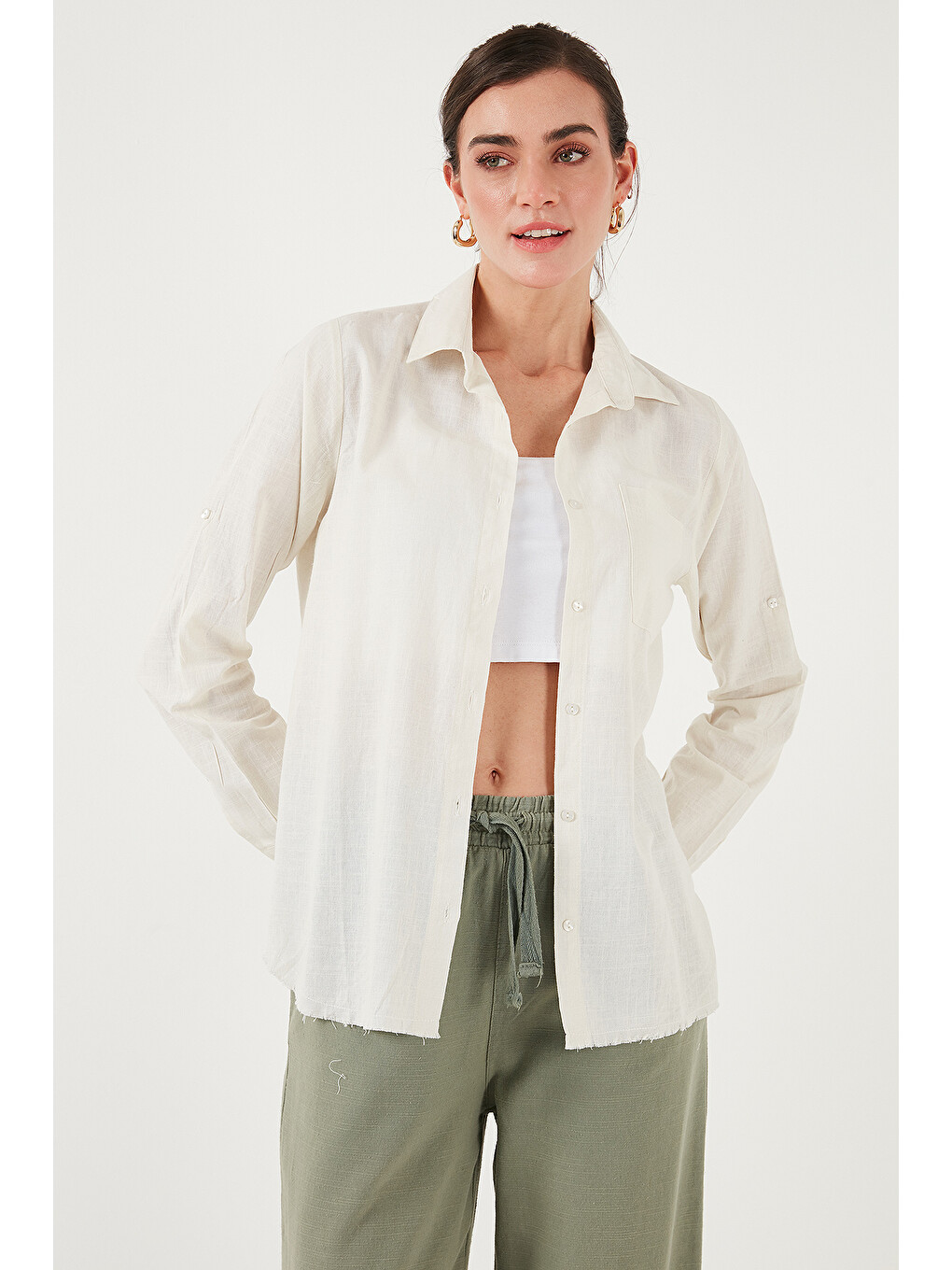Ekru Pamuklu Regular Fit Cepli Gömlek Cf25s16992-3