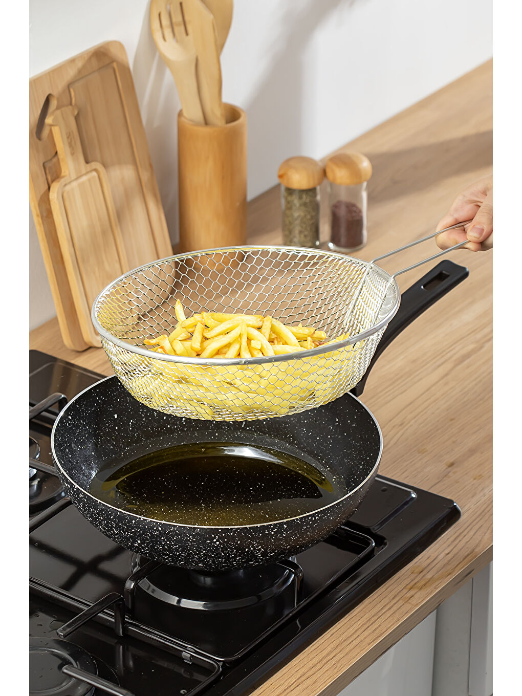 Porsima Siyah 2 Parça Yanmaz Yapışmaz Granit Kızartma Fritoz Wok Tava 28 Cm - 2