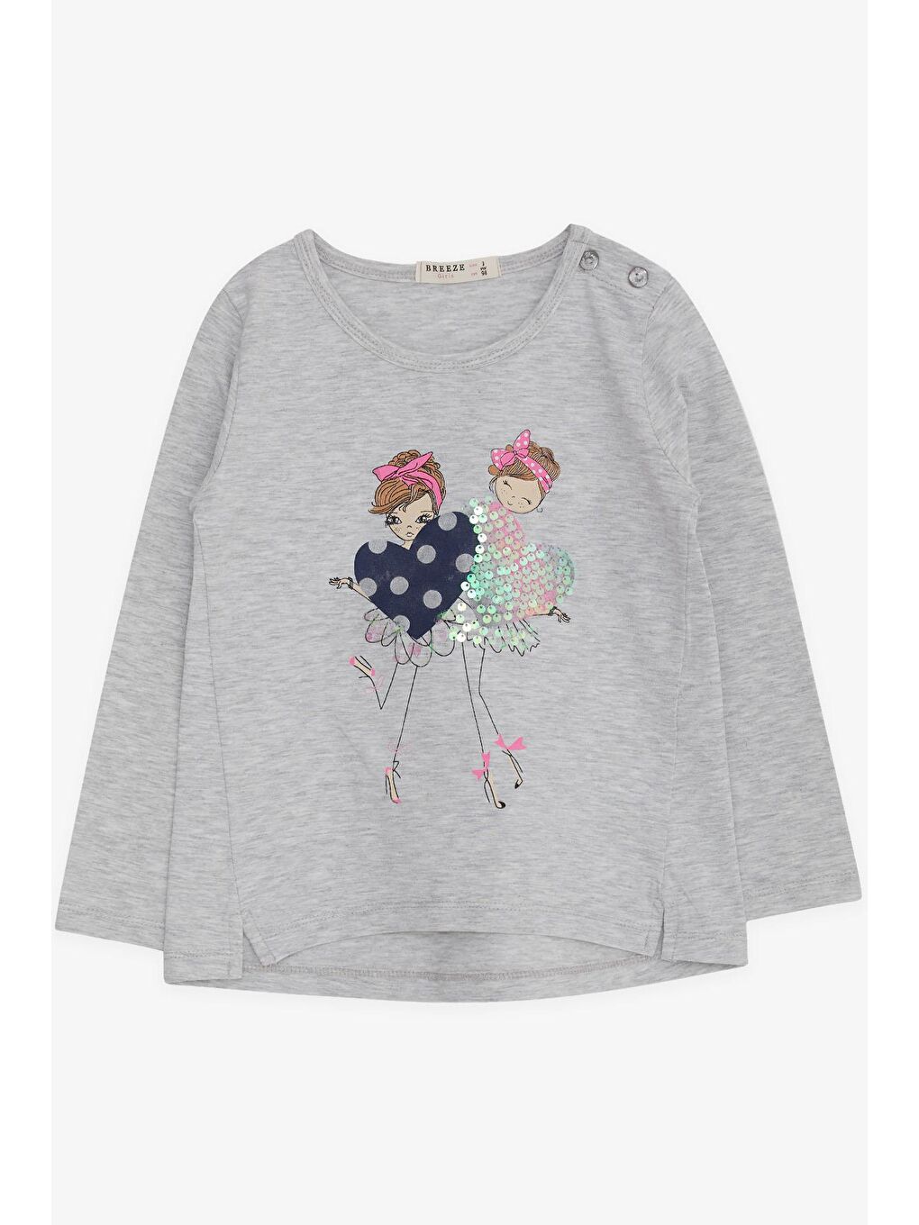 Kız Çocuk Uzun Kollu Tişört Pullu Kız Baskılı Açık Gri Melanj (2-6 Yaş)