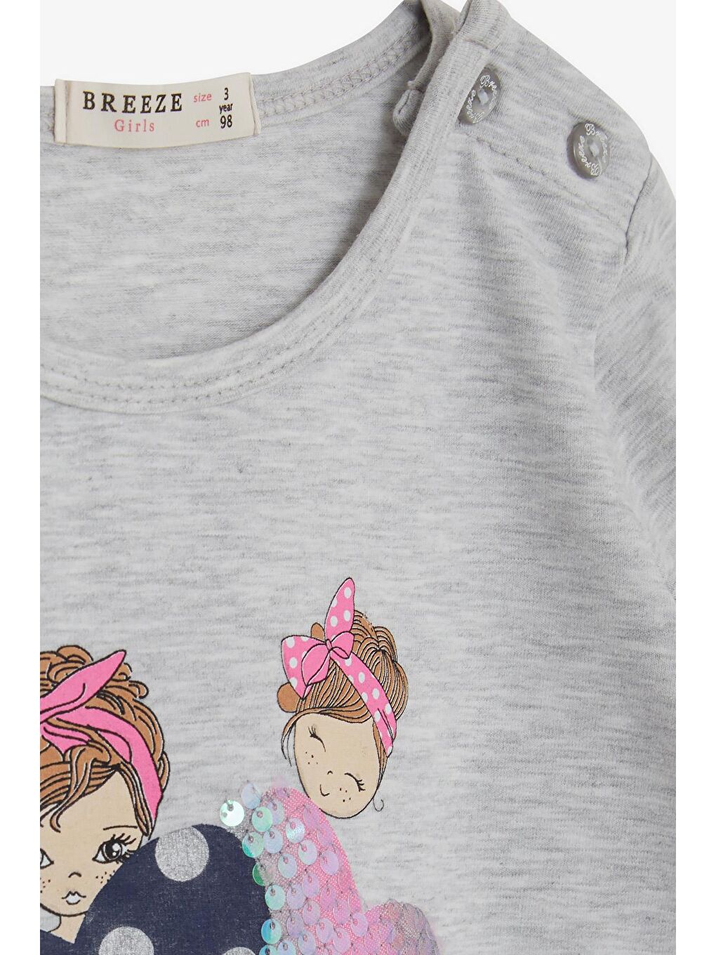Kız Çocuk Uzun Kollu Tişört Pullu Kız Baskılı Açık Gri Melanj (2-6 Yaş)-2