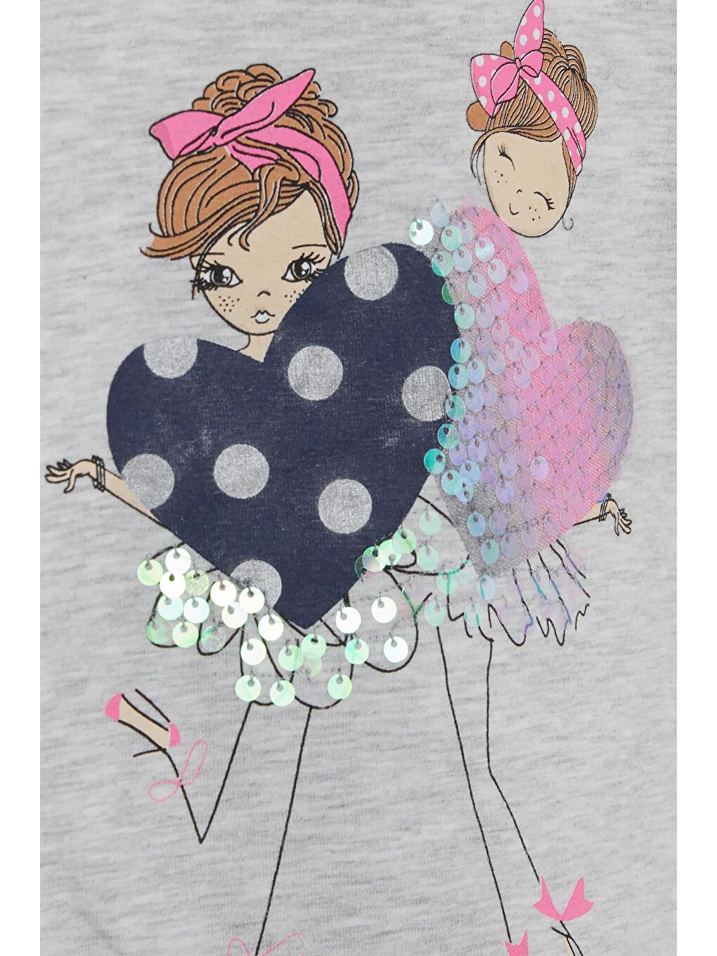 Kız Çocuk Uzun Kollu Tişört Pullu Kız Baskılı Açık Gri Melanj (2-6 Yaş)-3