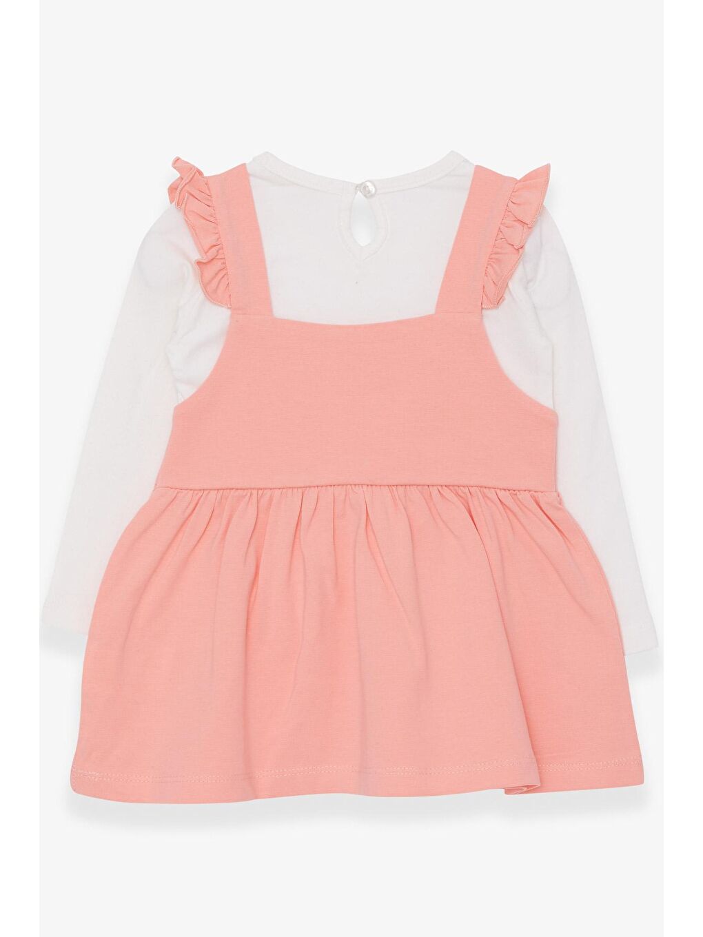 Pembe Kız Çocuk Uzun Kollu Elbise Tişörtlü Çiçek Nakışlı Somon (1.5-5 Yaş)-1