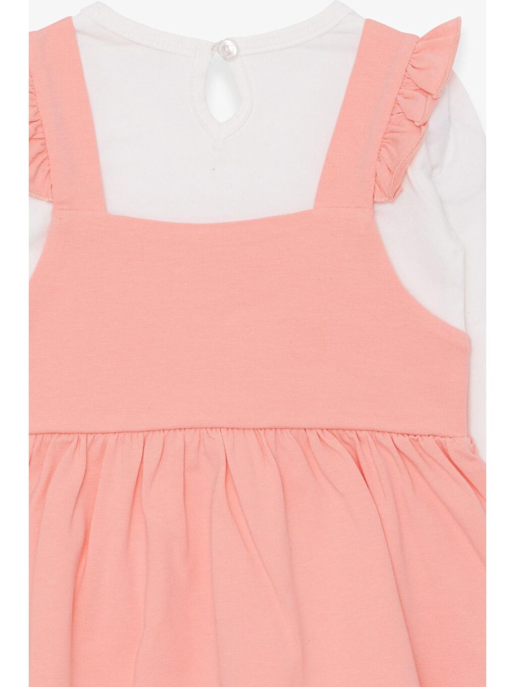 Pembe Kız Çocuk Uzun Kollu Elbise Tişörtlü Çiçek Nakışlı Somon (1.5-5 Yaş)-3