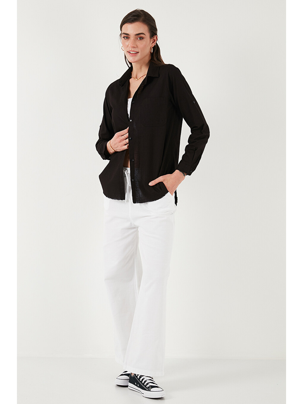 Siyah Pamuklu Regular Fit Cepli Gömlek Cf25s16992-1