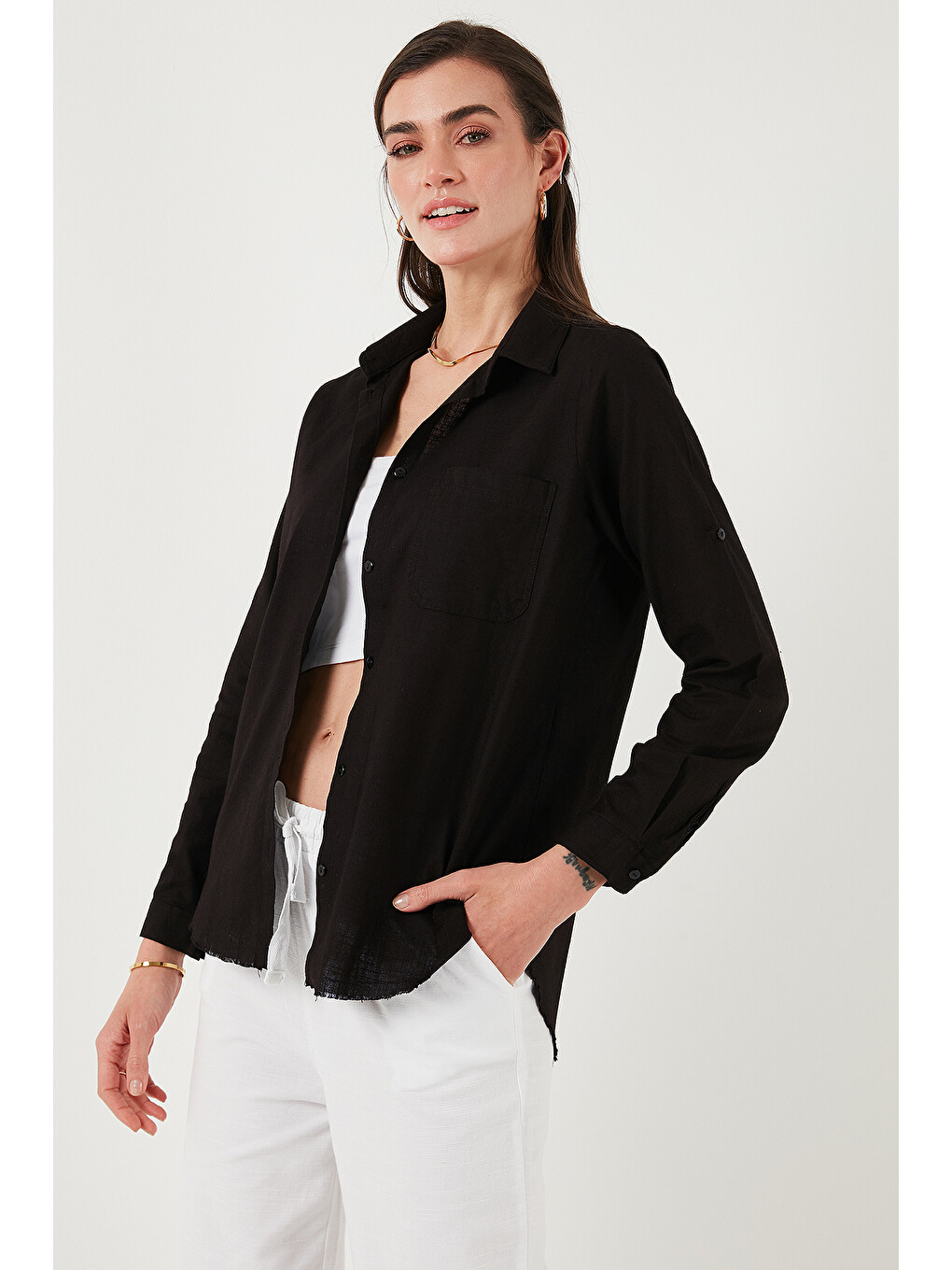Siyah Pamuklu Regular Fit Cepli Gömlek Cf25s16992-4