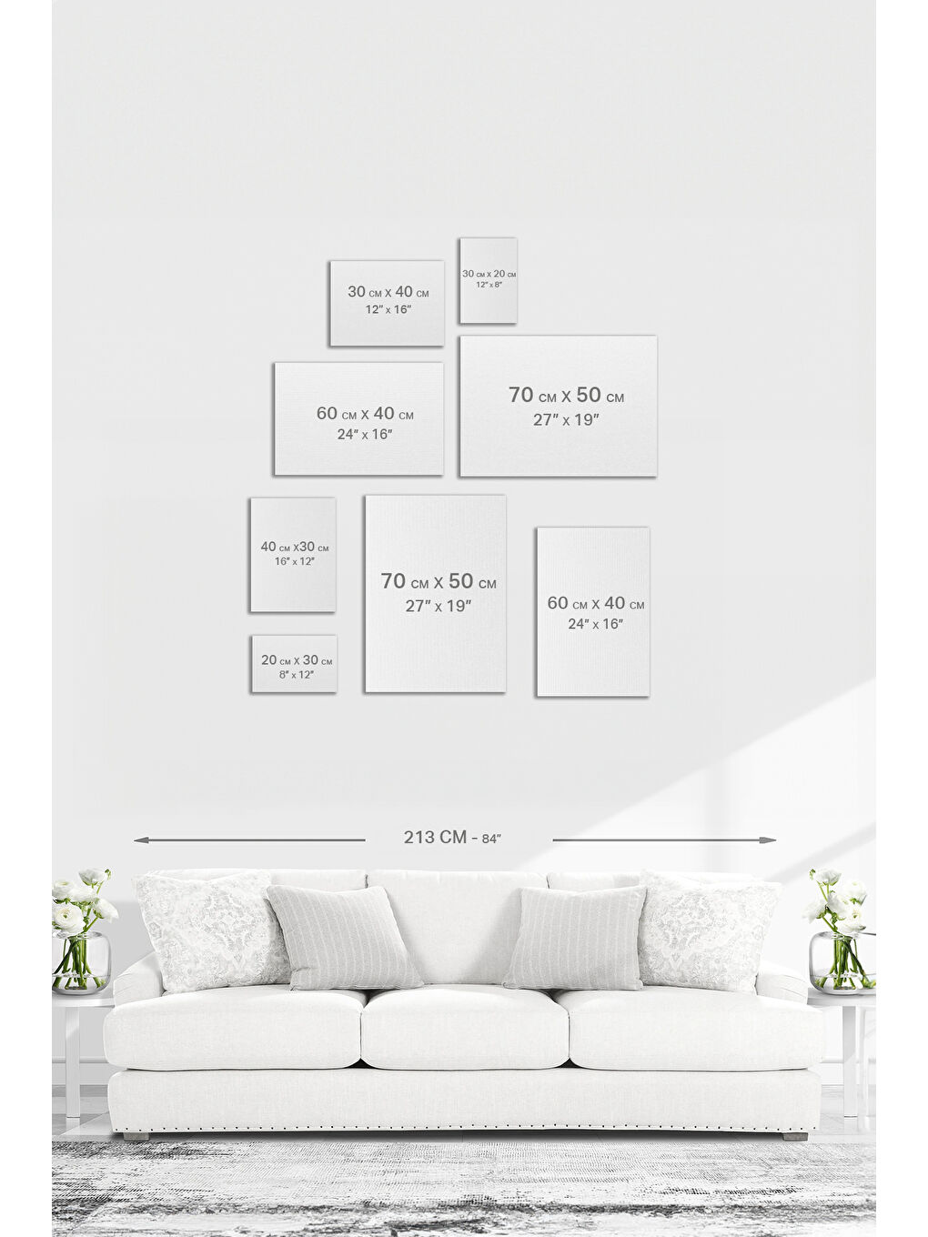 Beyaz Dekoratif 3 Parça Kanvas Tablo - 3CNVS10 - 20 x 30-5