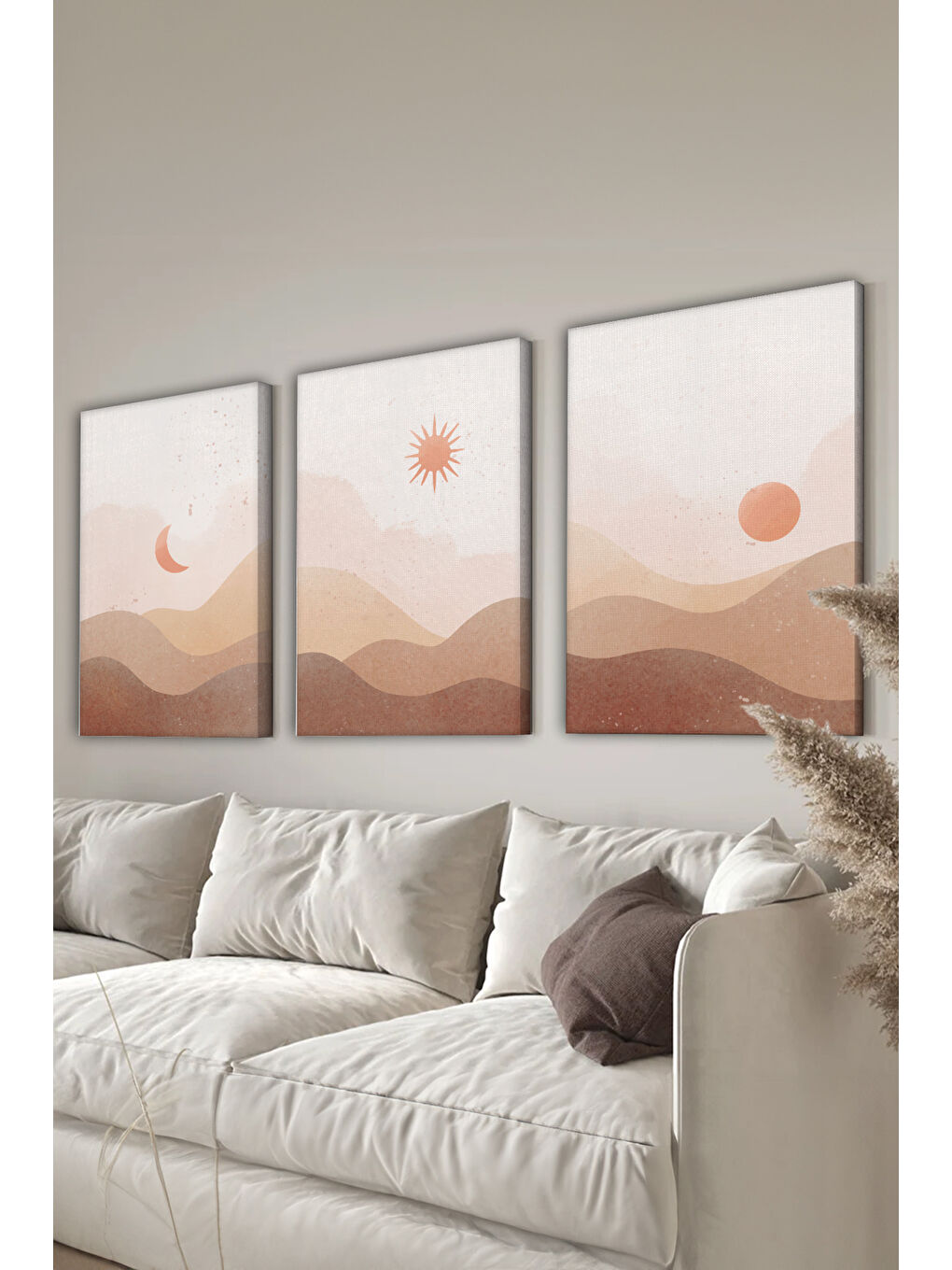 Beyaz Dekoratif 3 Parça Kanvas Tablo - 3CNVS10 - 50 x 70