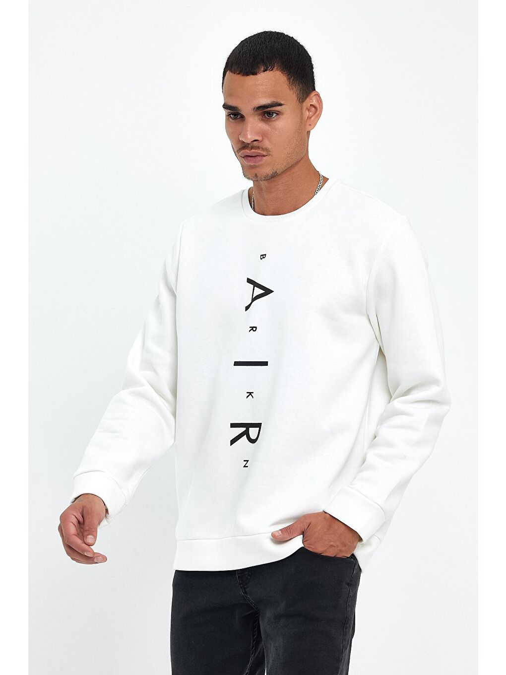 Süperlife Ekru Erkek Bisiklet Yaka Regular Fit Air Baskılı İnce Sweatshirt SPR22SW131 - 2