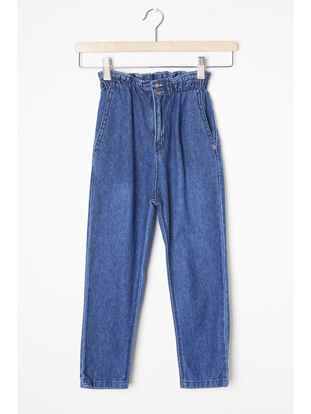 Mavi Beli Lastikli Yüksek Bel Kız Çocuk Jean Pantolon 16393