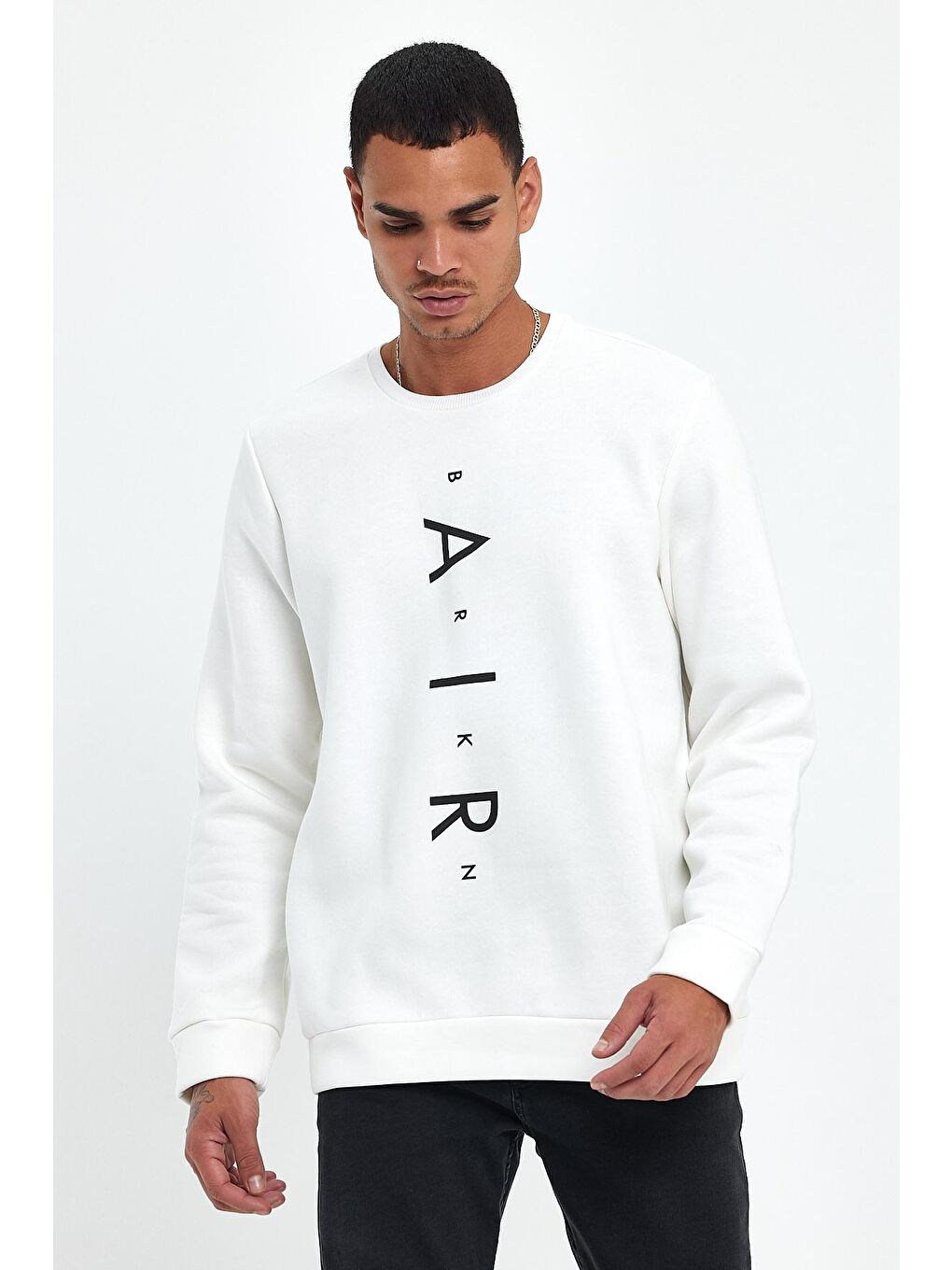 Süperlife Ekru Erkek Bisiklet Yaka Regular Fit Air Baskılı İnce Sweatshirt SPR22SW131 - 3