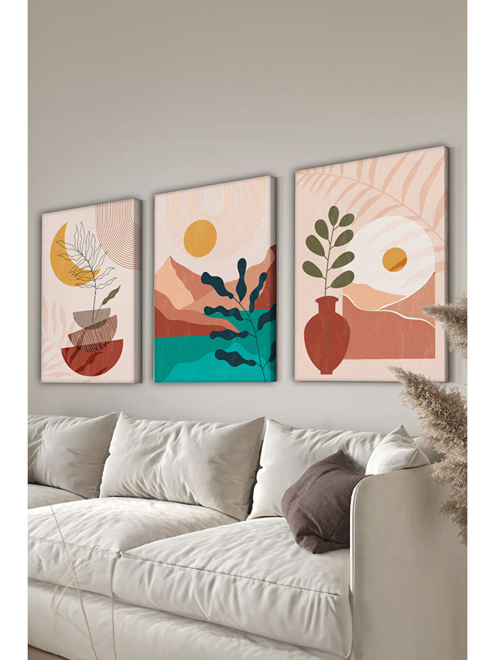 Beyaz Dekoratif 3 Parça Kanvas Tablo - 3CNVS12 - 40 x 60