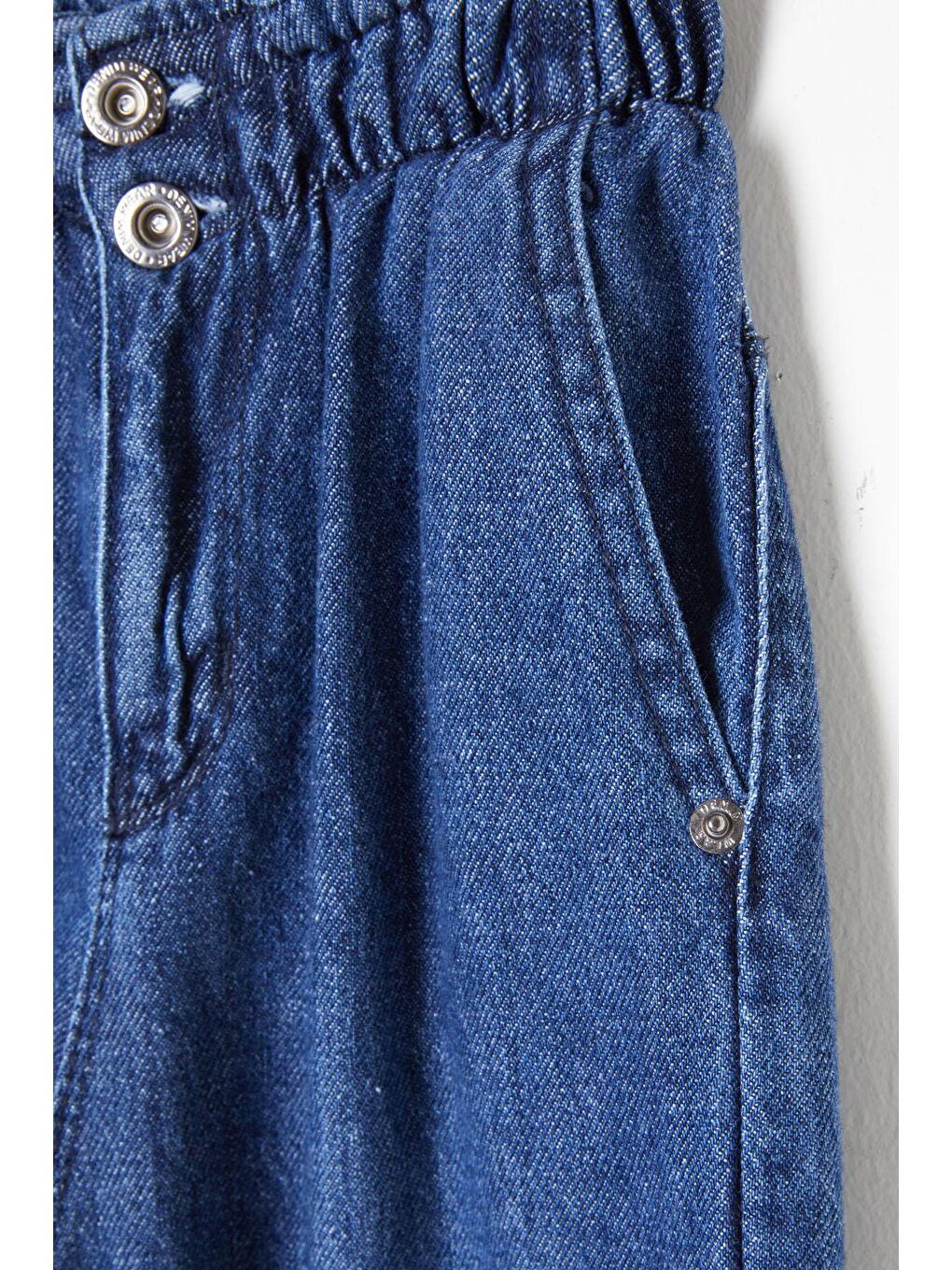 Mavi Beli Lastikli Yüksek Bel Kız Çocuk Jean Pantolon 16393-3