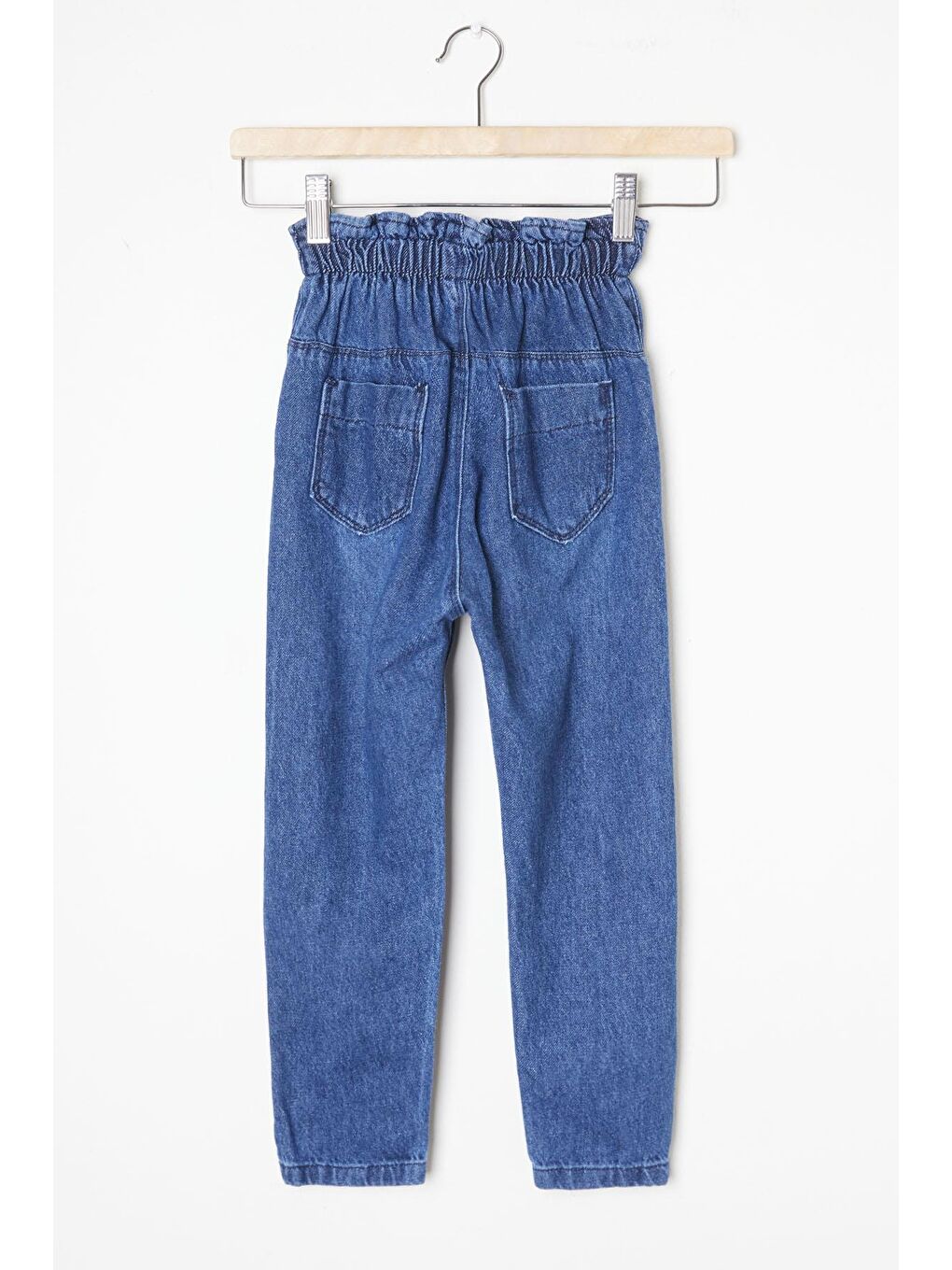 Mavi Beli Lastikli Yüksek Bel Kız Çocuk Jean Pantolon 16393-4