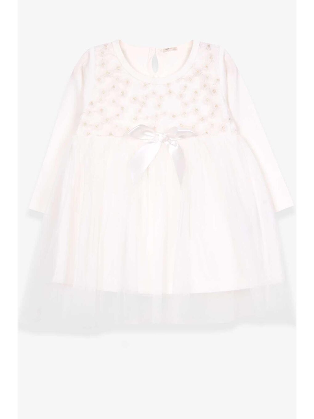 Kız Çocuk Elbise Tüllü Papatya Desenli Ekru (2-5 Yaş)